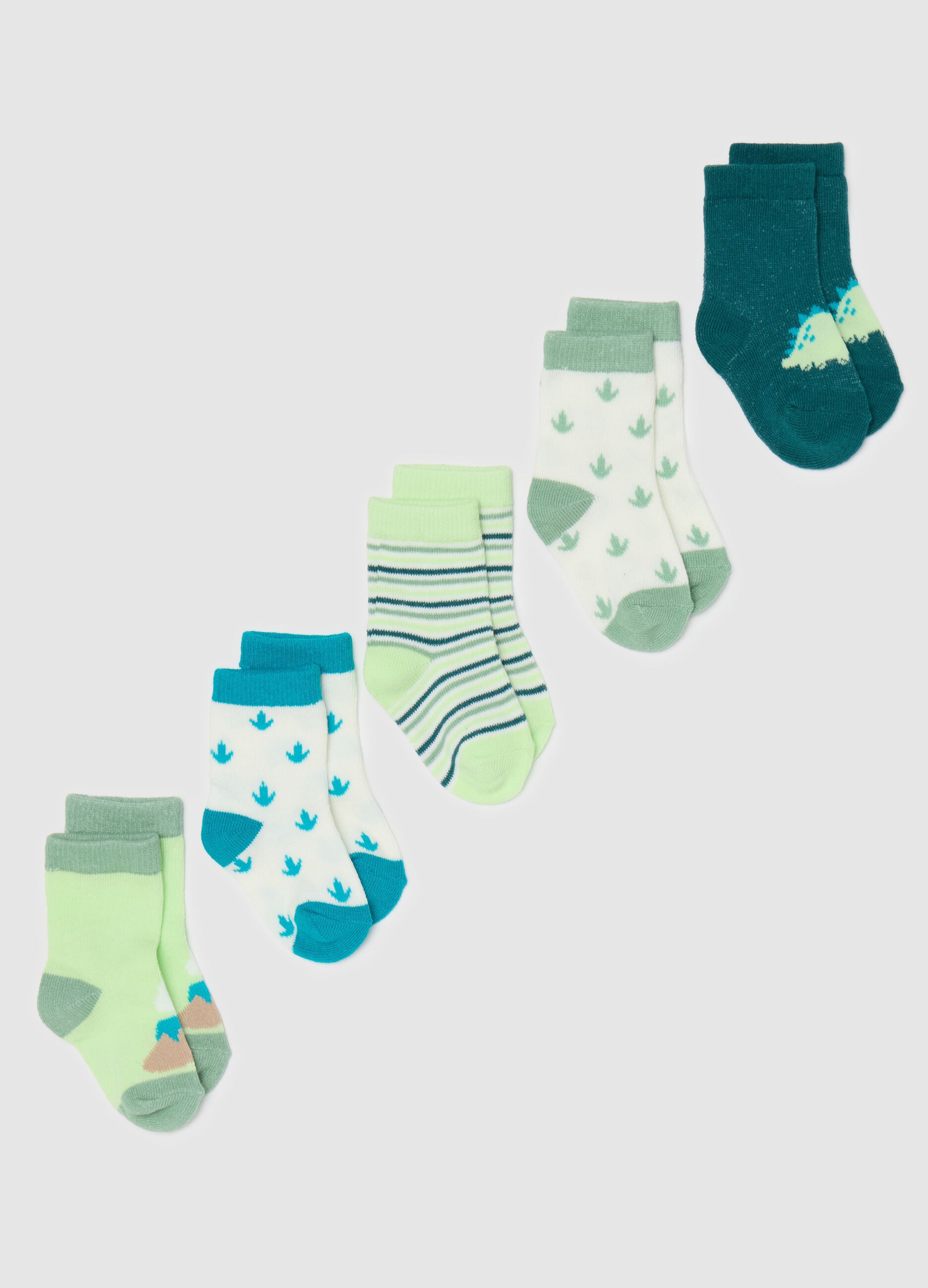 Five-pair pack stretch socks with dinosaurs design
