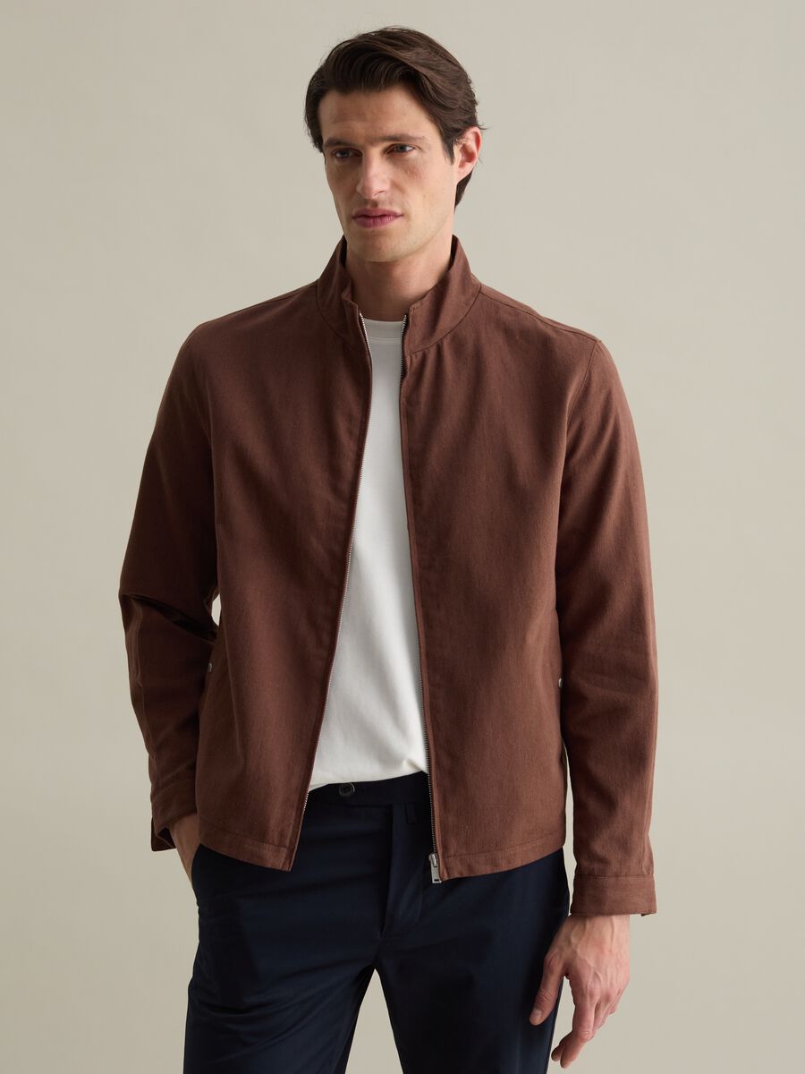 Full-zip bomber jacket in cotton and linen_0