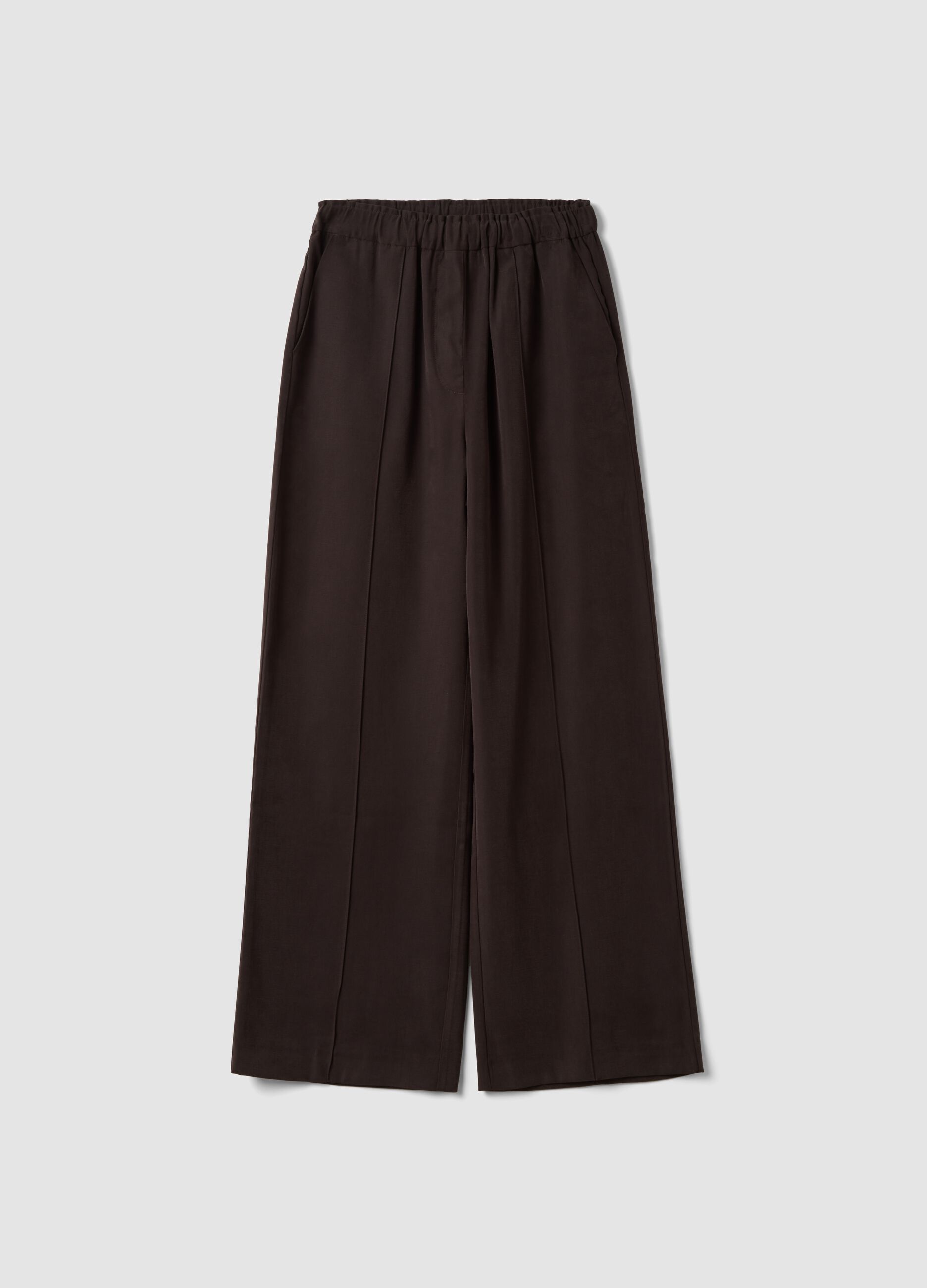 Brown viscose-blend wide-leg jogger trousers