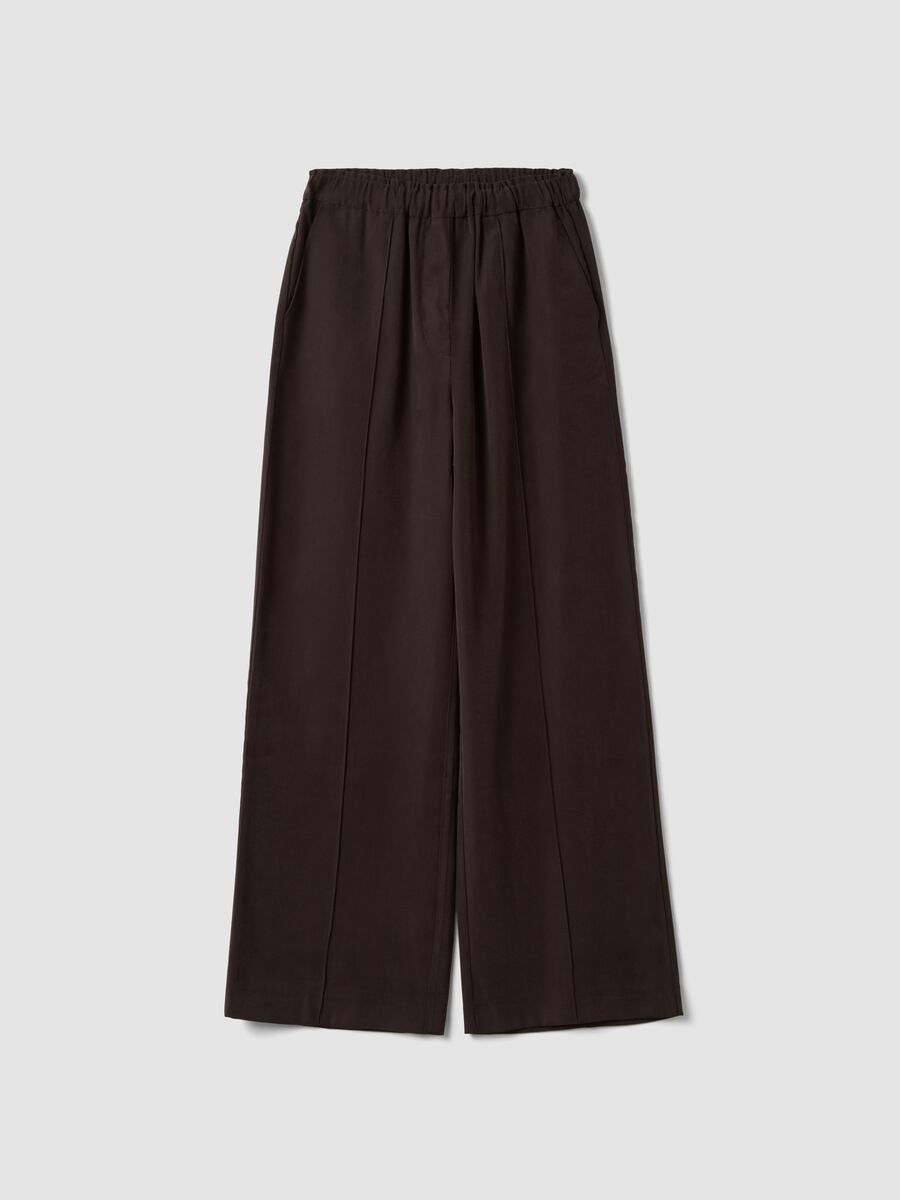 Pantaloni jogger marroni in misto viscosa wide leg_4