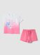 White and pink stretch cotton set with T-shirt and shorts_0