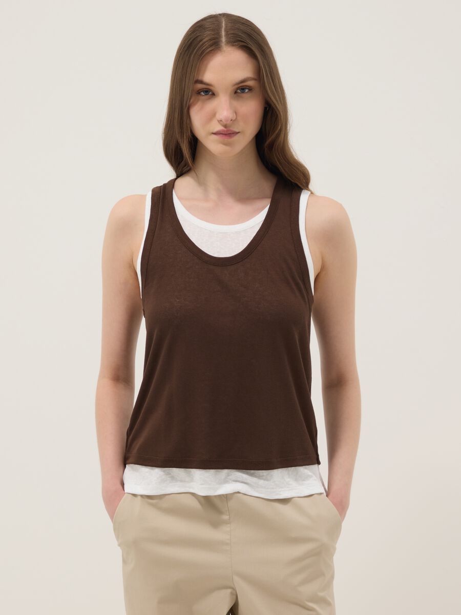 Tank top marrone in misto viscosa regular fit_1