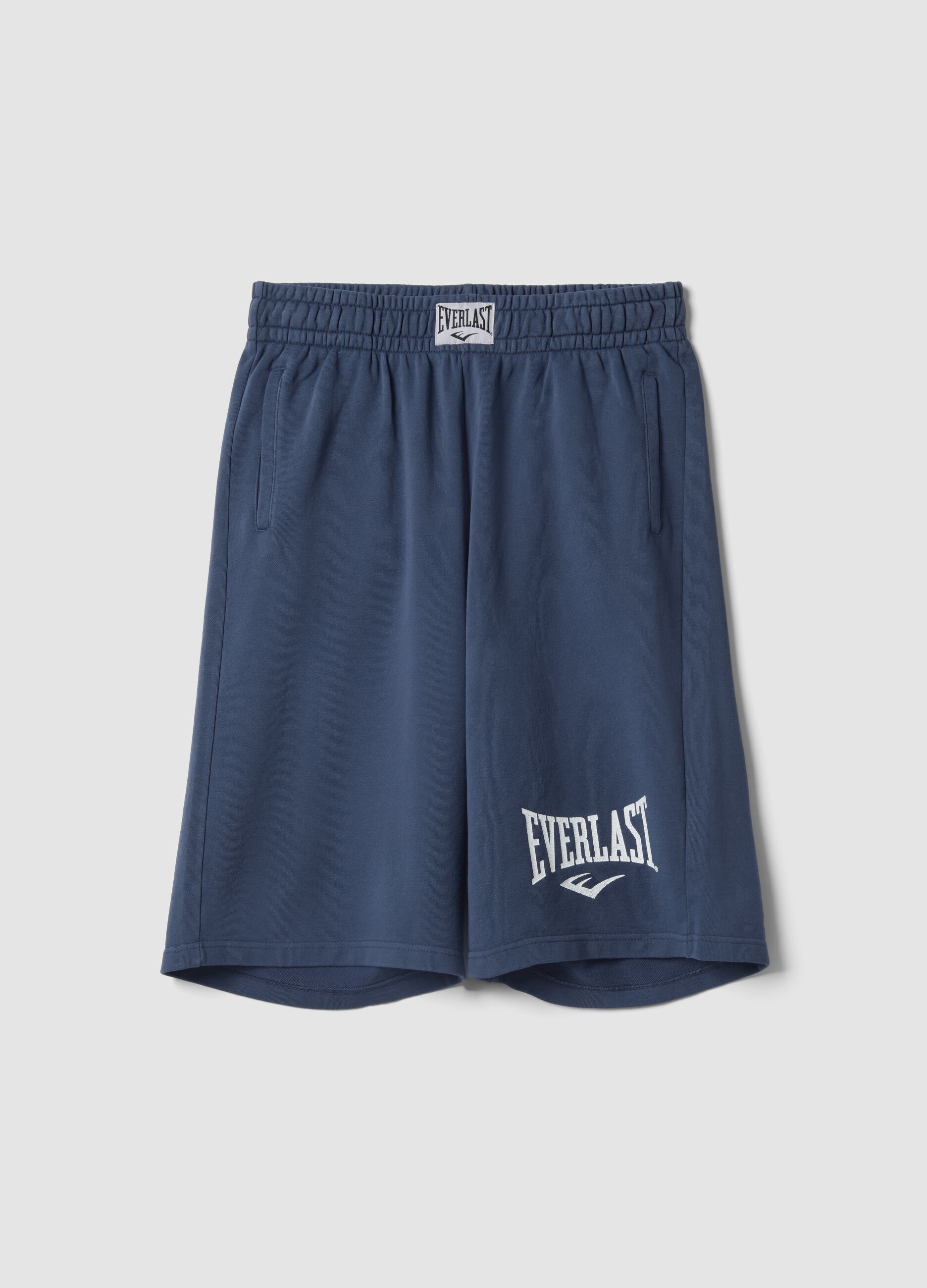 Blue cotton blend shorts regular fit with Everlast logo