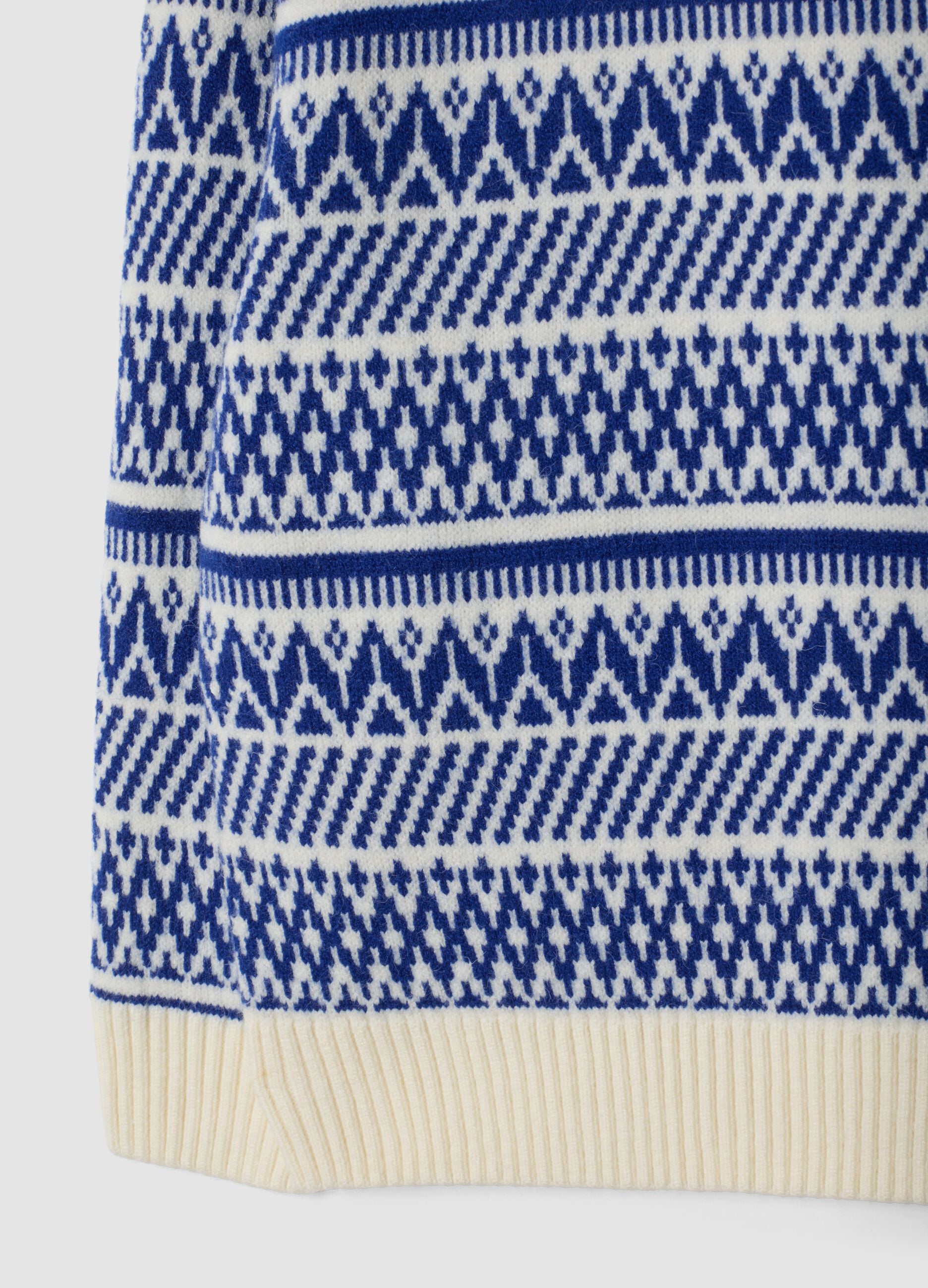 Ivory and royal blue jacquard crew-neck jumper, regular fit