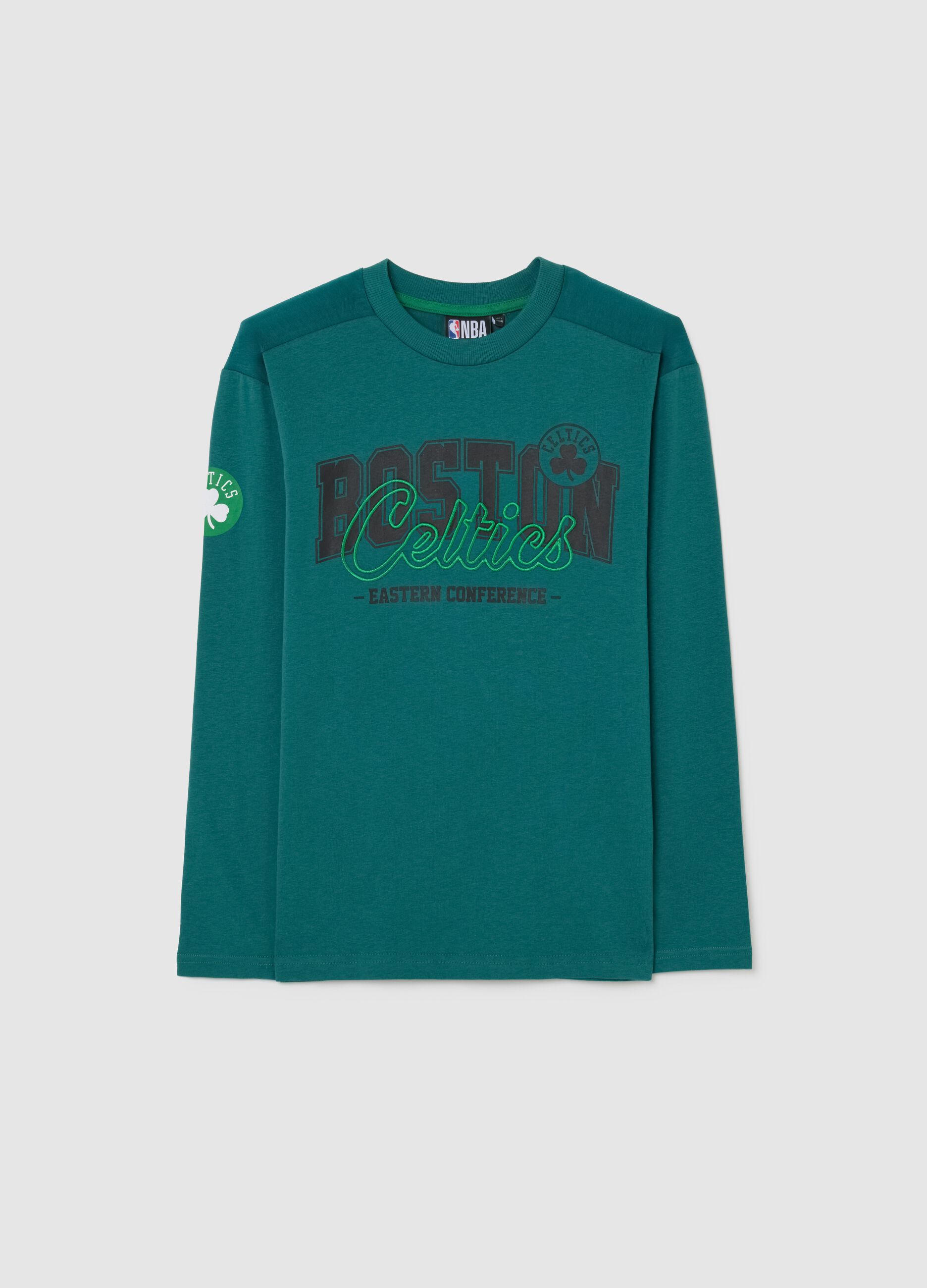 Boy's green pure cotton regular fit jumper with round neck