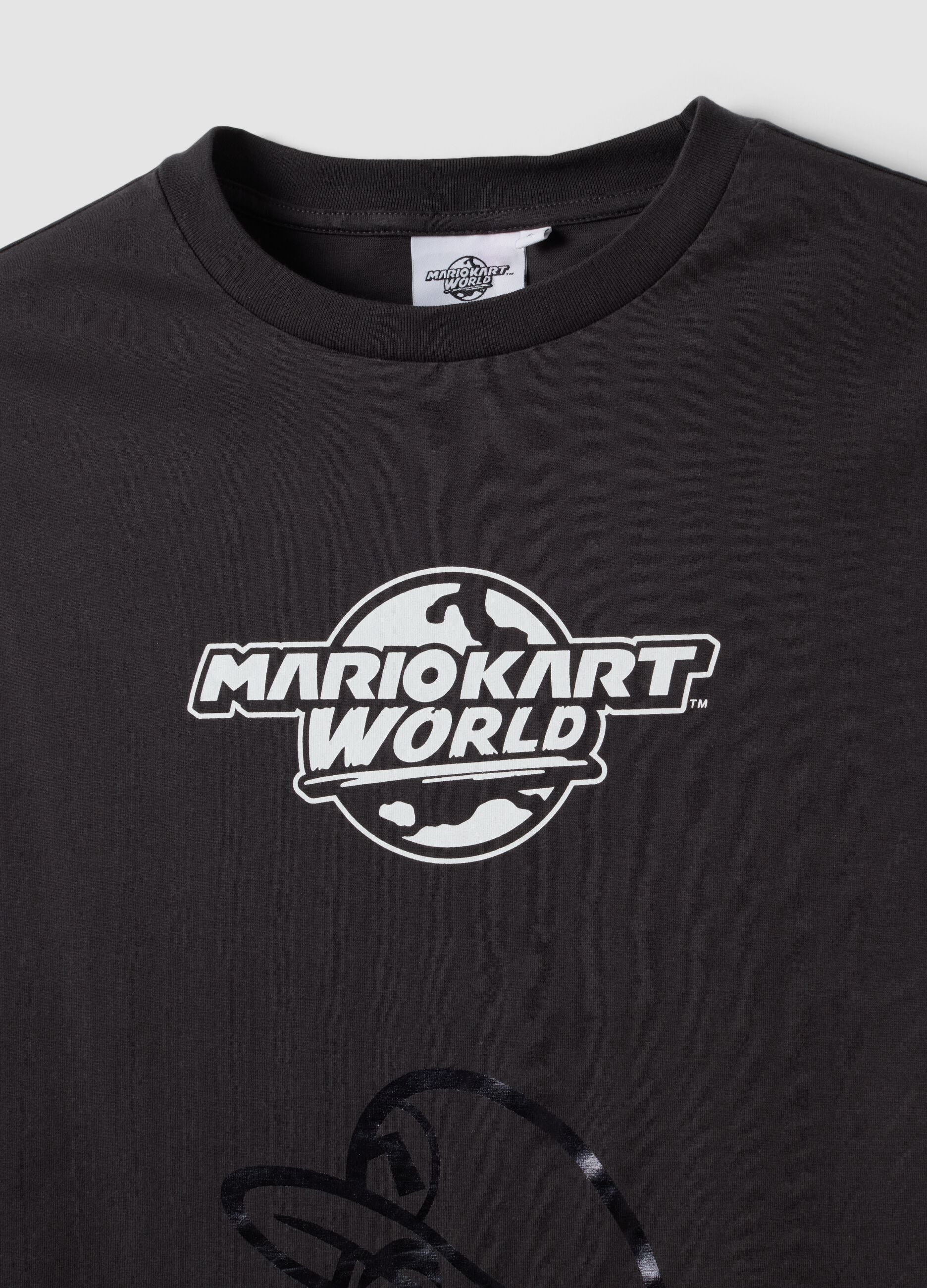 Black pure cotton T-shirt with Mario Kart print