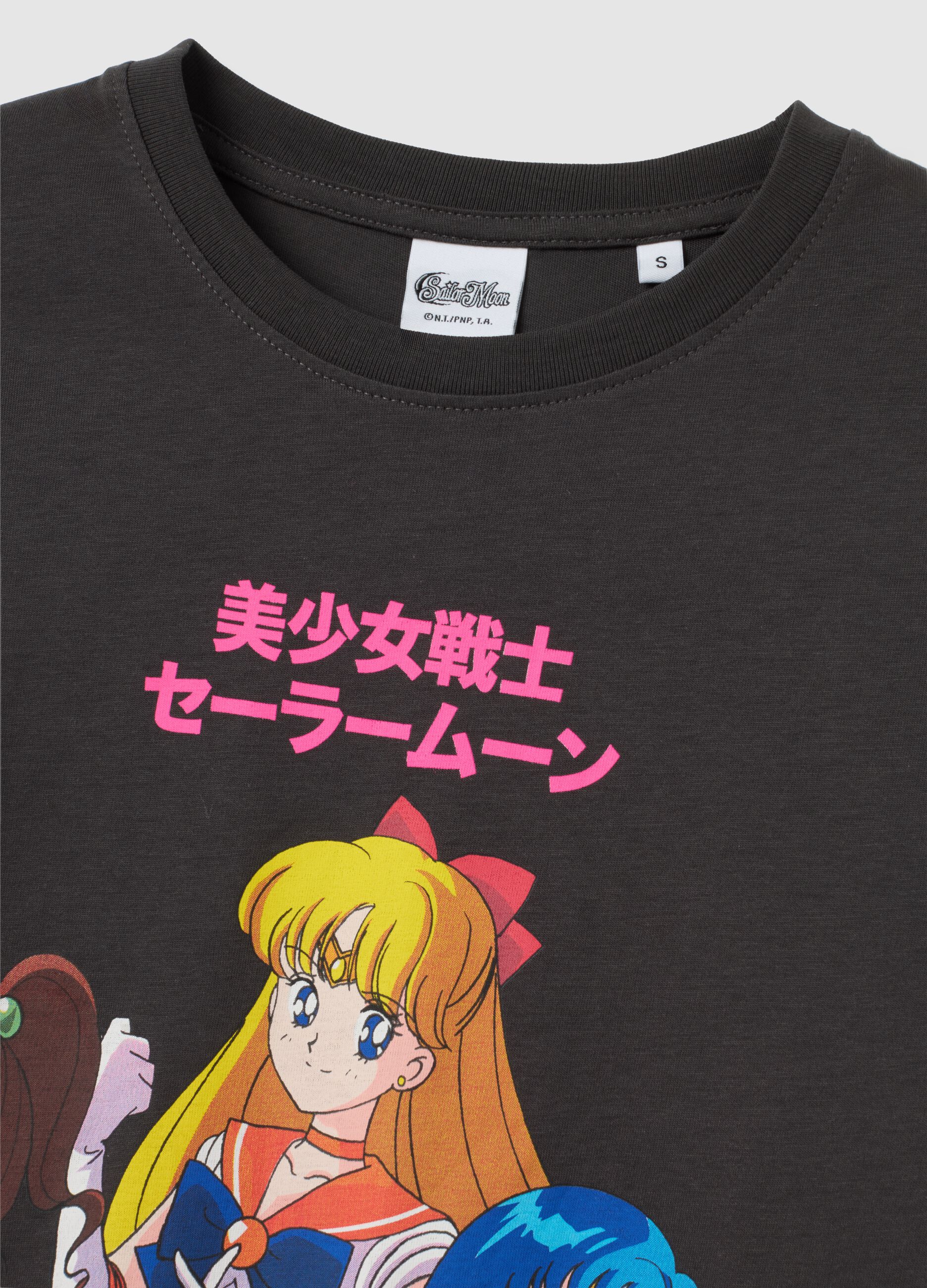 Women's black pure cotton T-shirt regular fit with Sailor Moon print