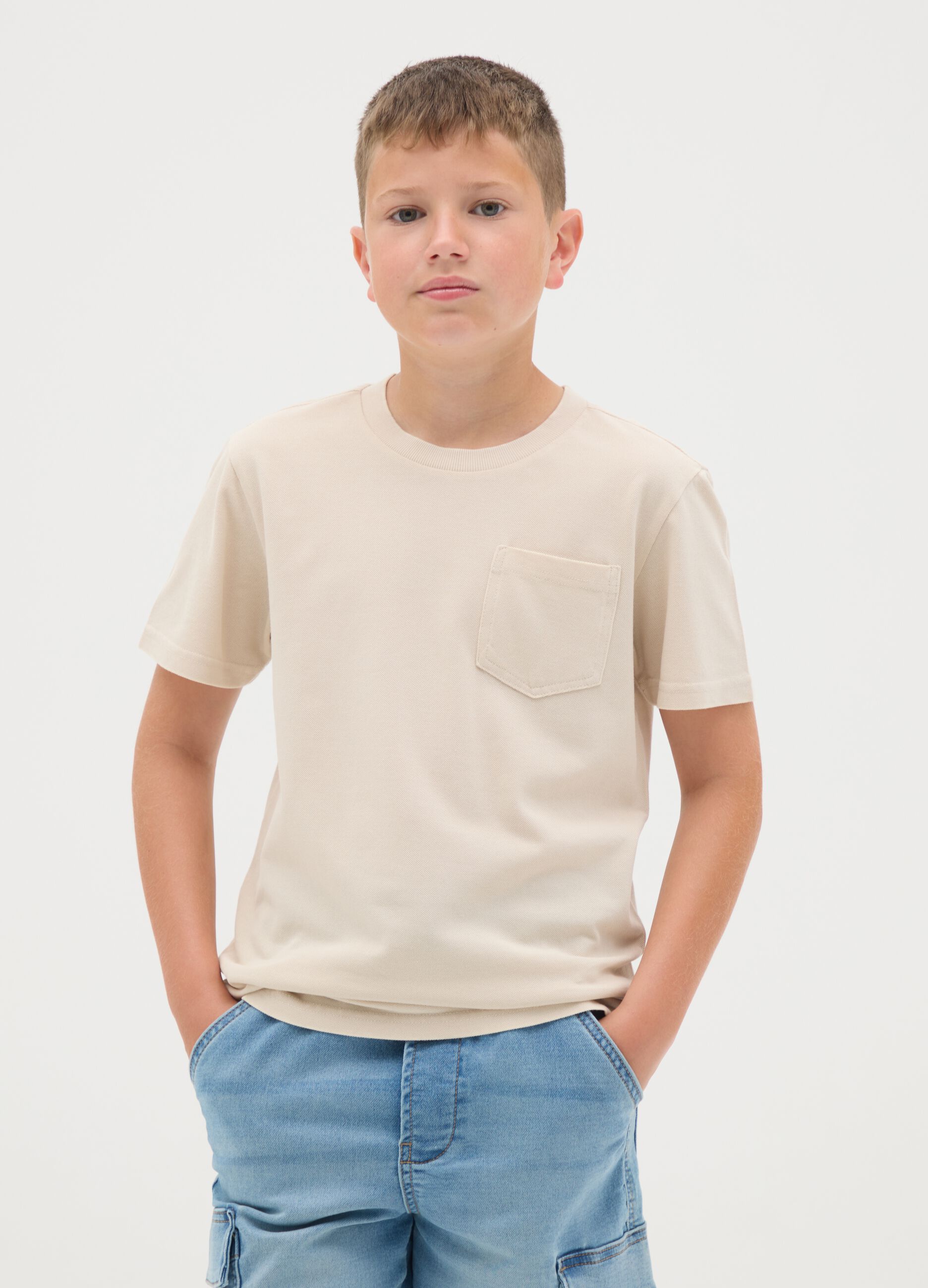 Boys' beige pure cotton T-shirt regular fit