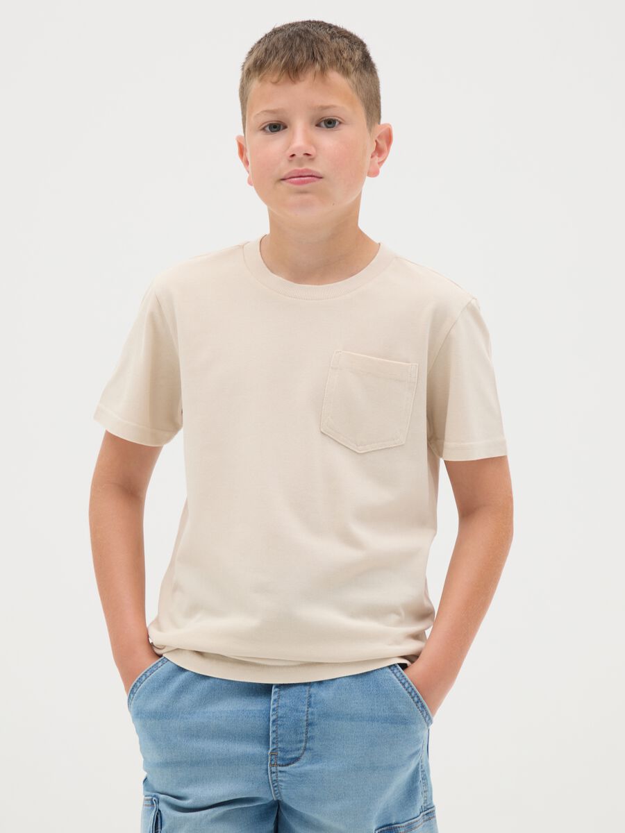 Boys' beige pure cotton T-shirt regular fit_0