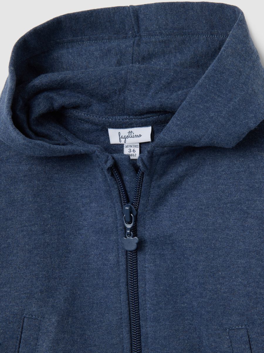 Blue newborn sweatshirt in pure cotton, regular fit with hood and zip_3