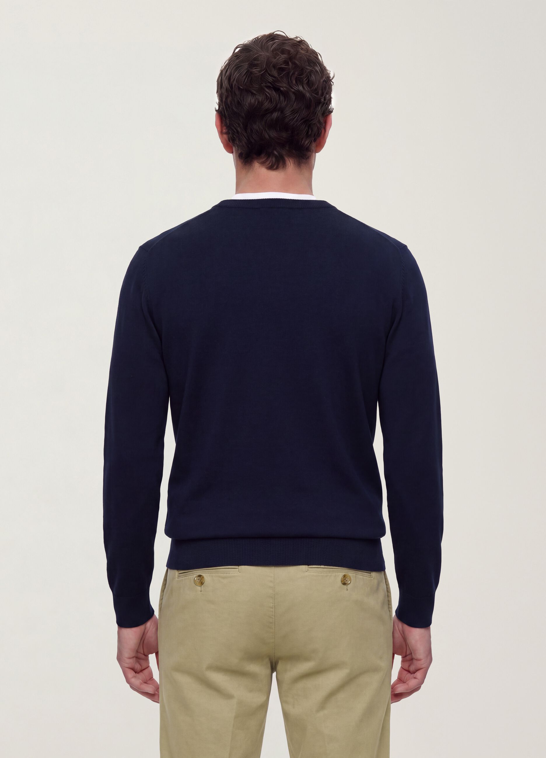 Navy crew-neck jumper in viscose blend, regular fit