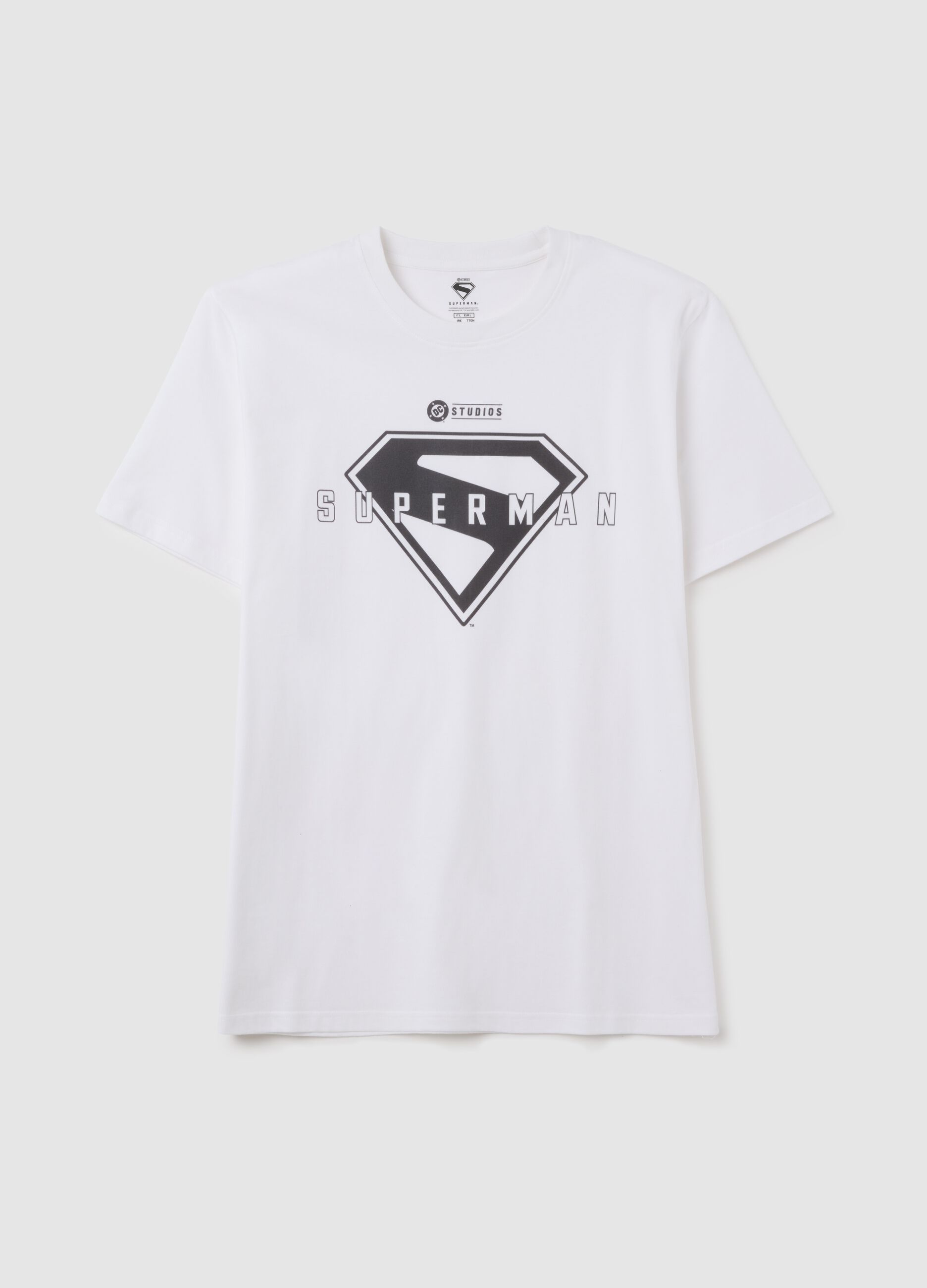 Men's white pure cotton T-shirt with Superman logo