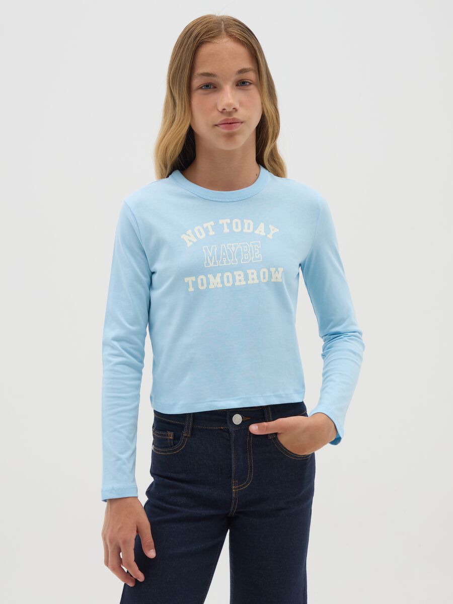 Girls' Blue Long-Sleeved Top in Pure Cotton_0