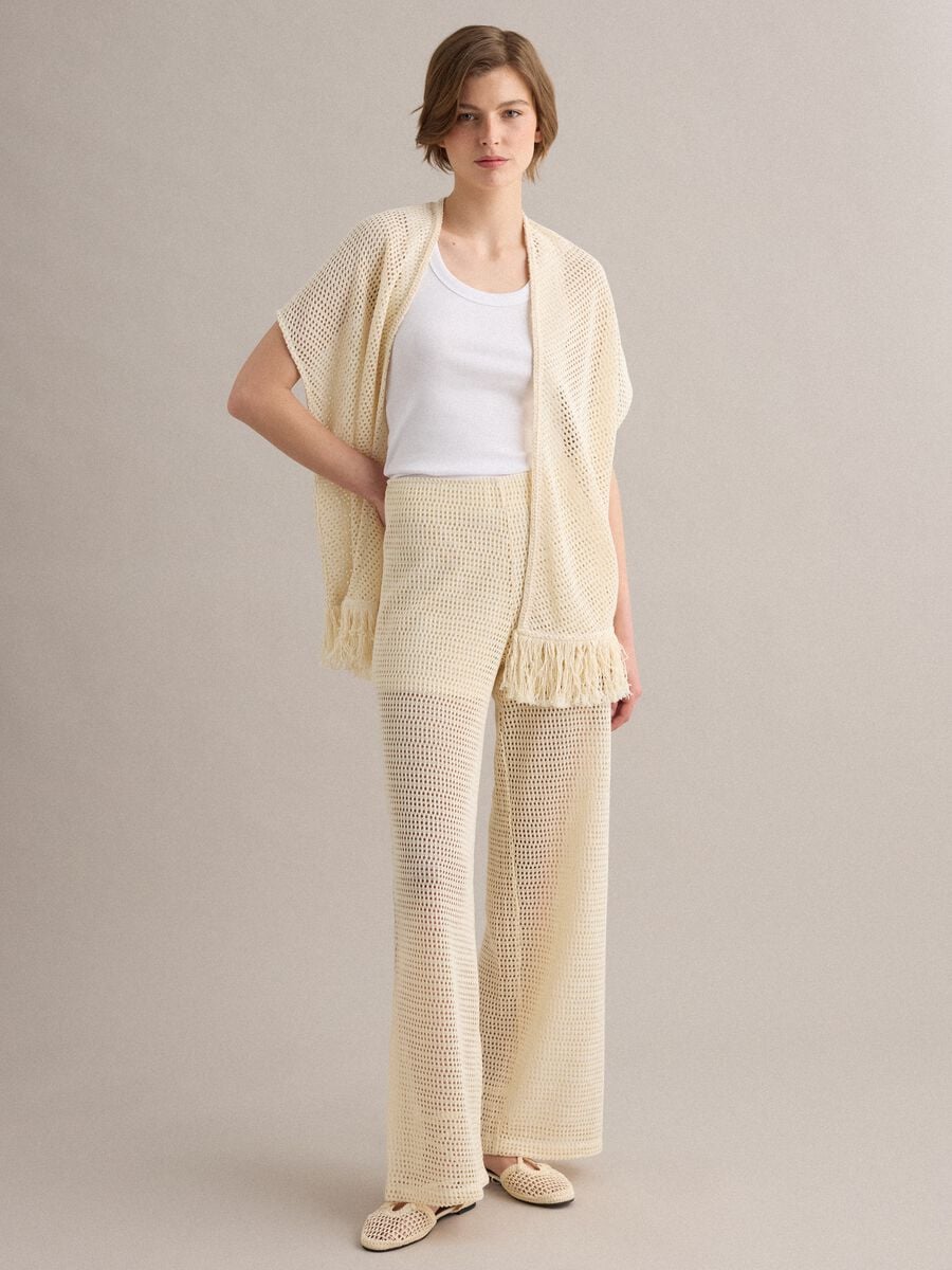 Pantaloni beige palazzo in misto viscosa_0