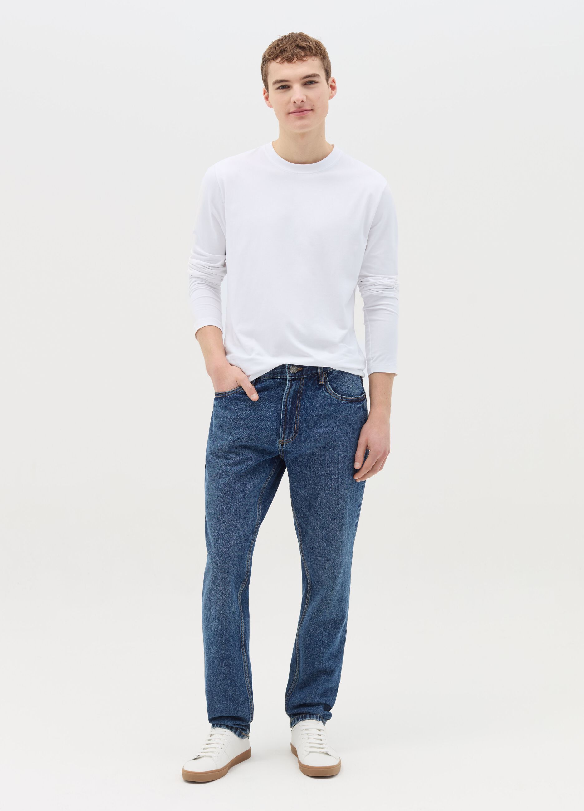T-shirt a maniche lunghe in cotone stretch