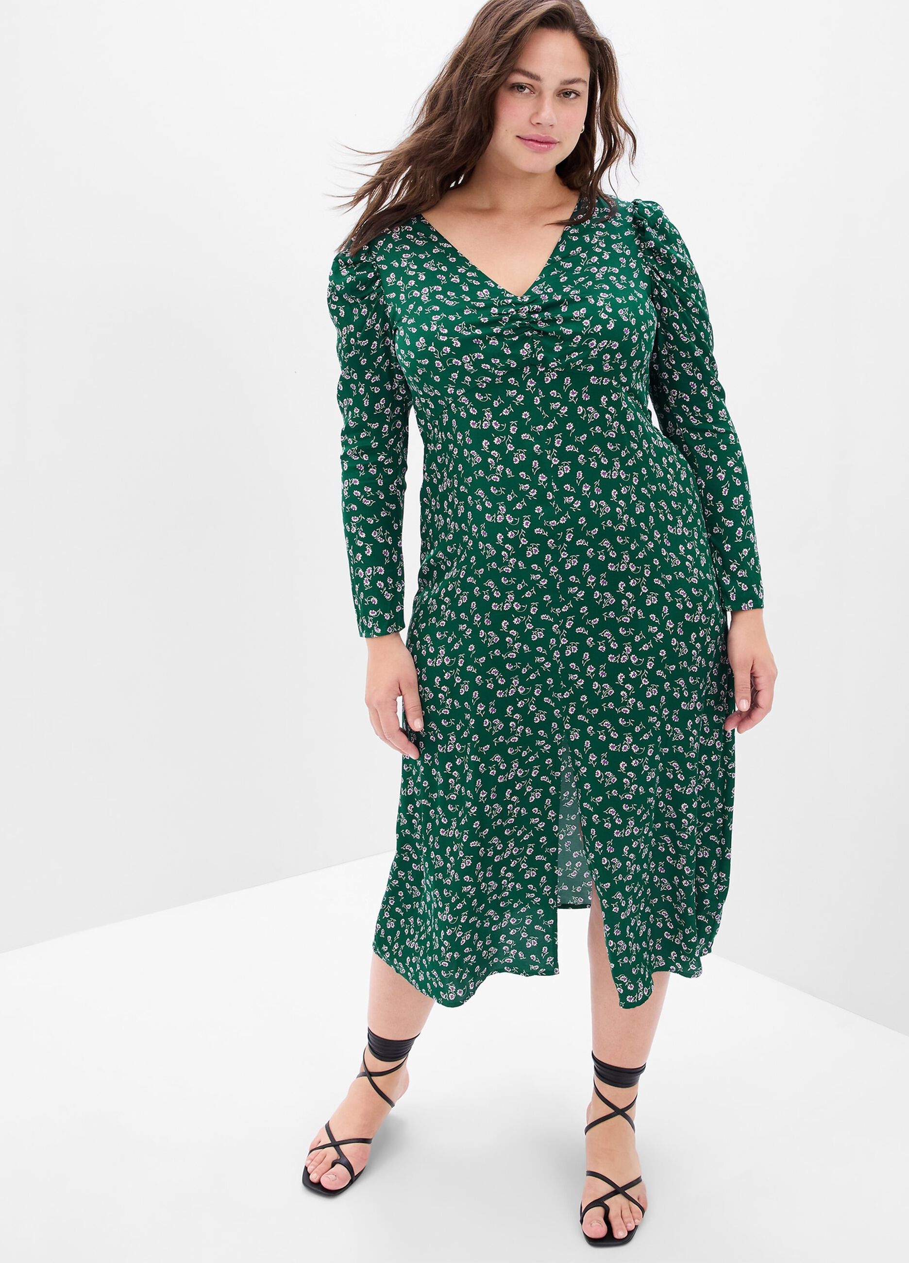 Abito midi in satin con stampa floreale