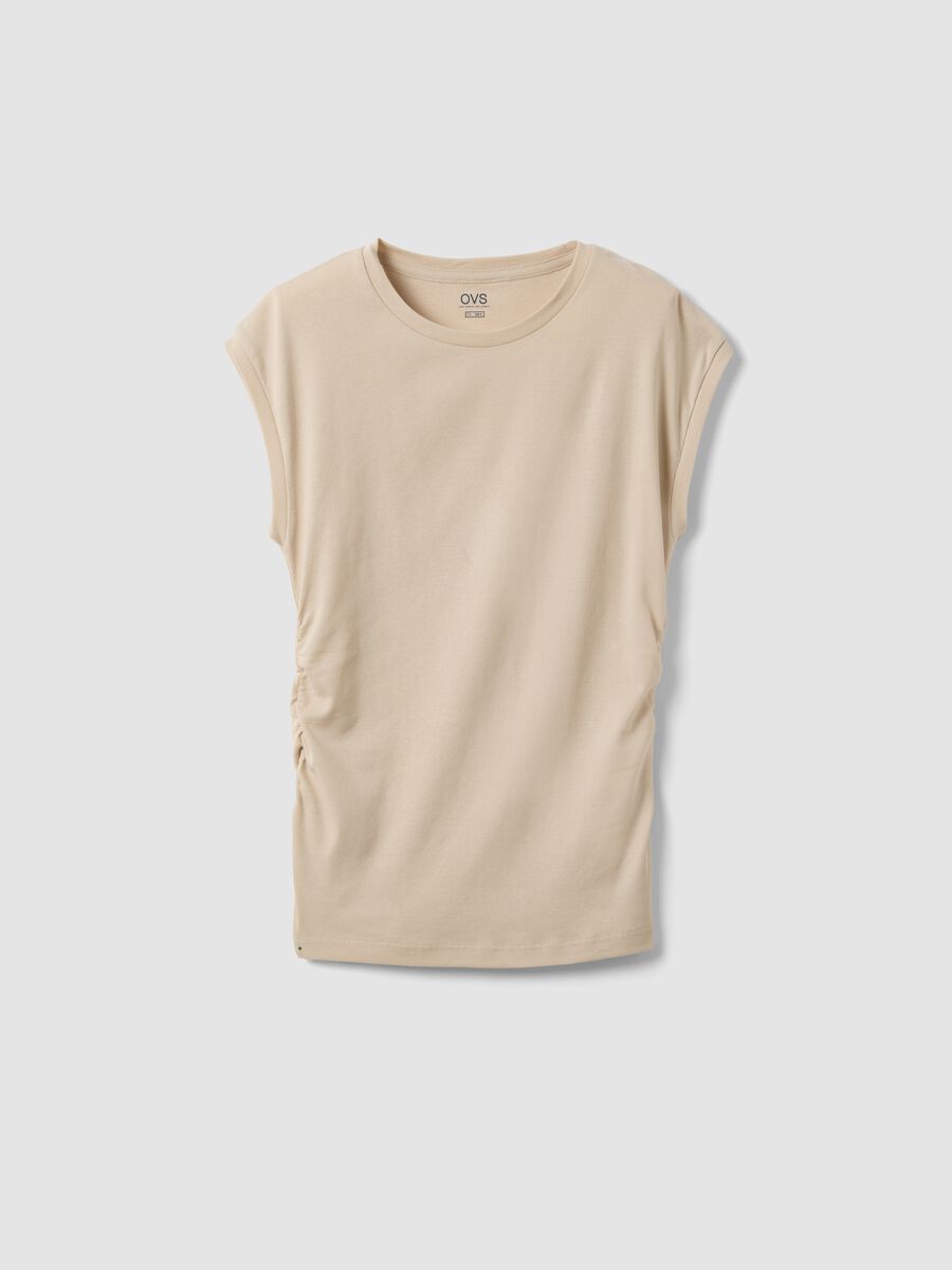 Tank top beige in puro cotone con arricciature laterali regular fit_4