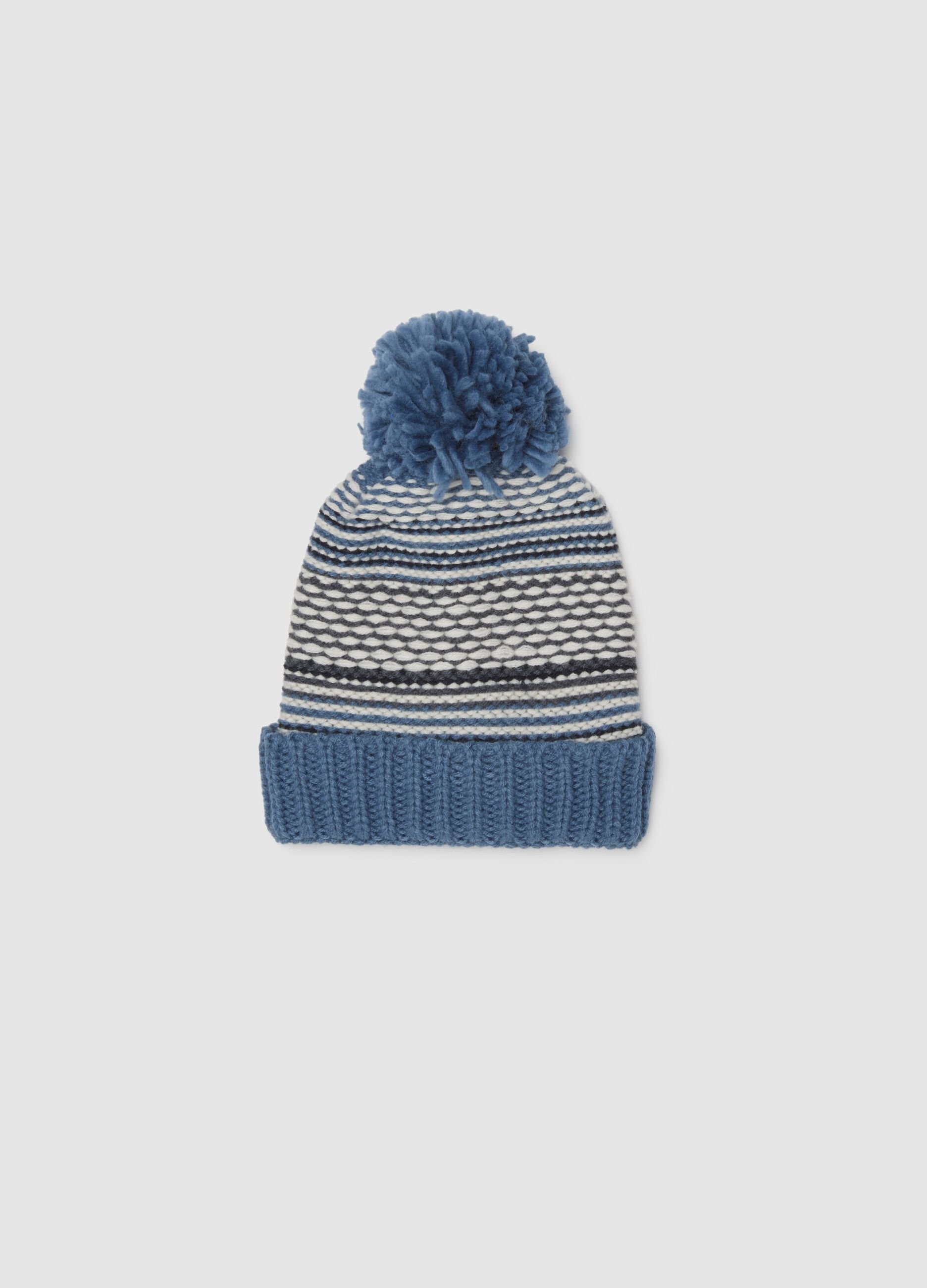 Blue hat with pompom for children