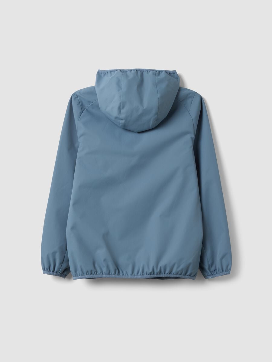 Blue oversized rain jacket with hood and zip for boys_1