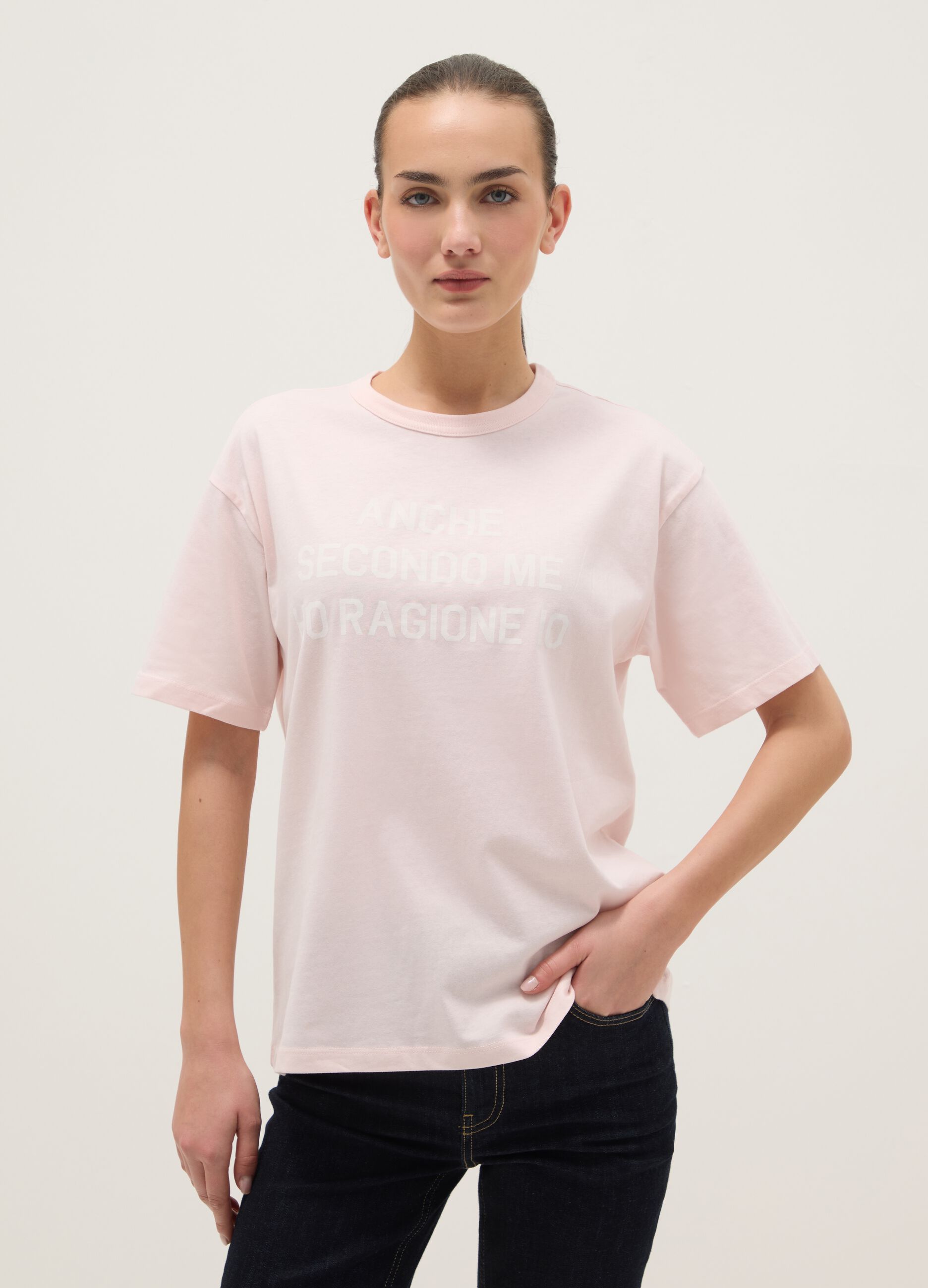 Pink pure cotton regular fit t-shirt with text