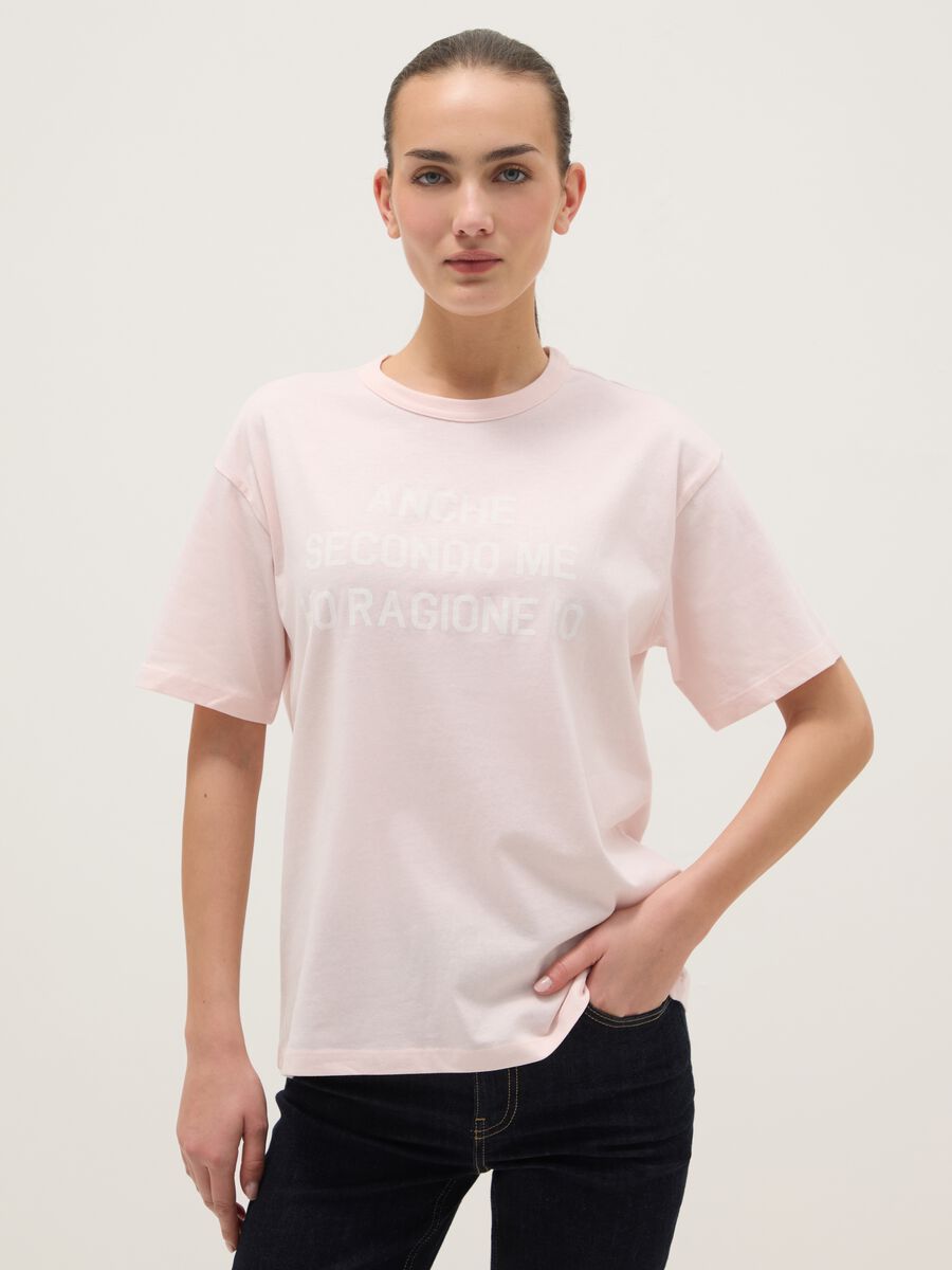 Pink pure cotton regular fit t-shirt with text_0