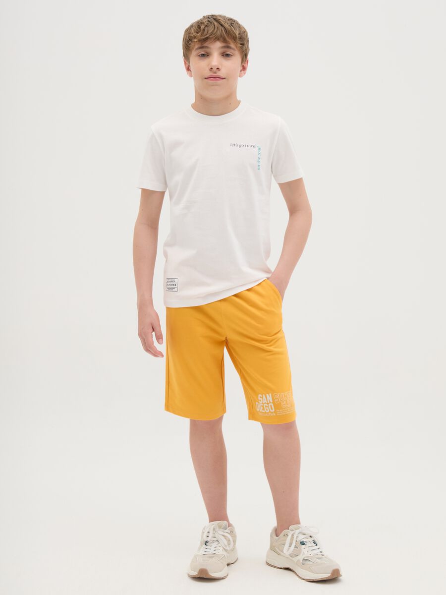 Yellow Bermuda joggers with drawstring and "San Diego" print_0