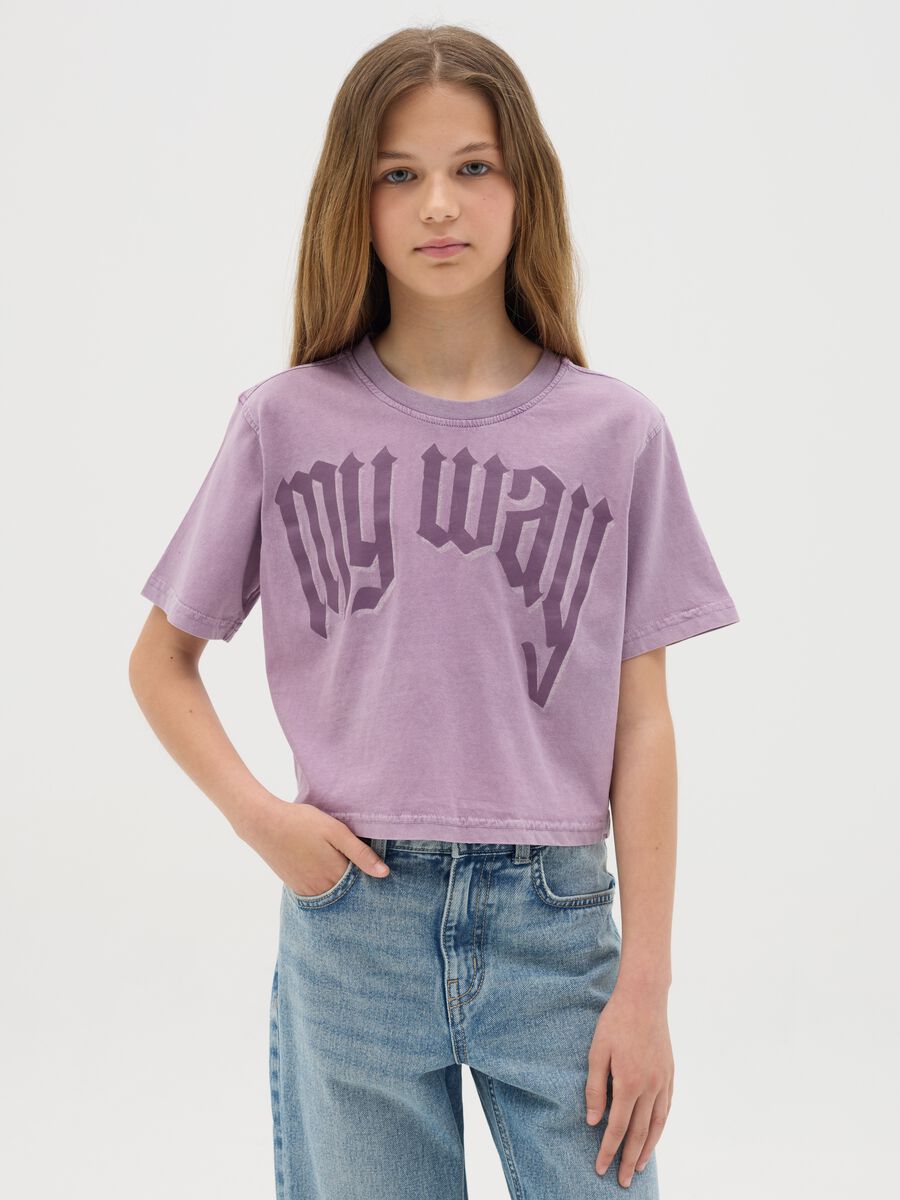 T-shirt da ragazza in puro cotone viola boxy fit_0