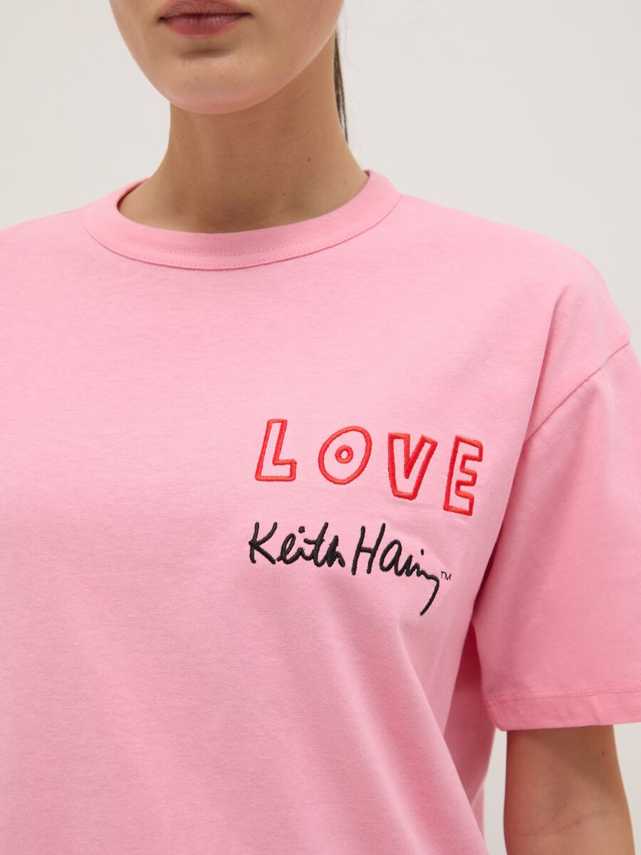 Pink pure cotton T-shirt regular fit with Keith Haring print_3