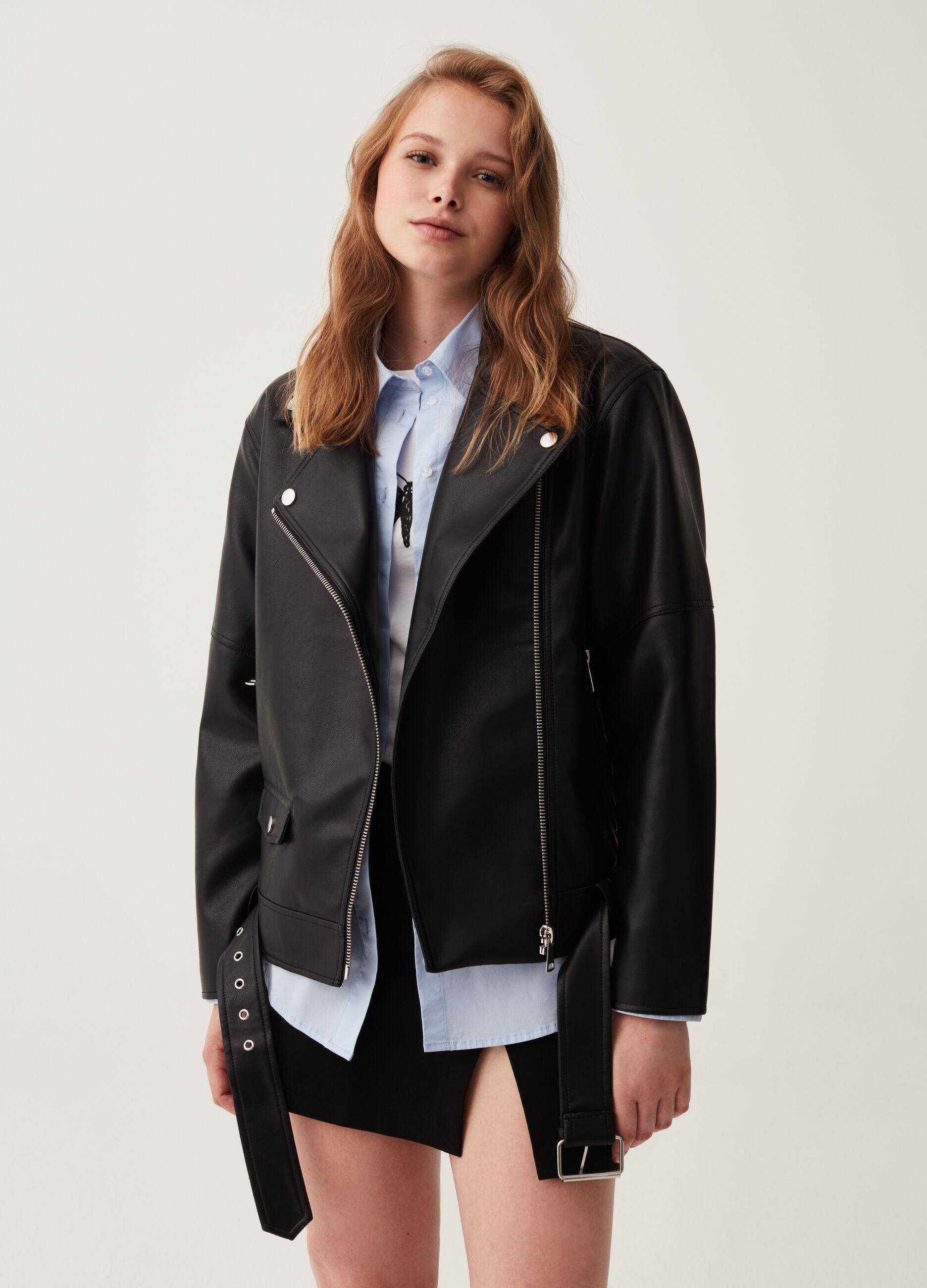 Giacca chiodo oversize effetto lucido_0