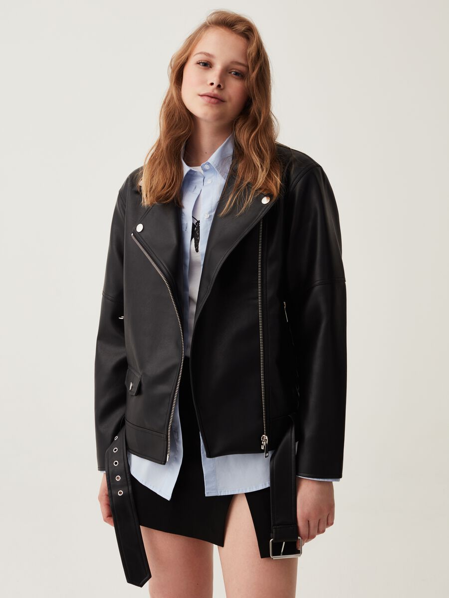 Giacca chiodo oversize effetto lucido_0