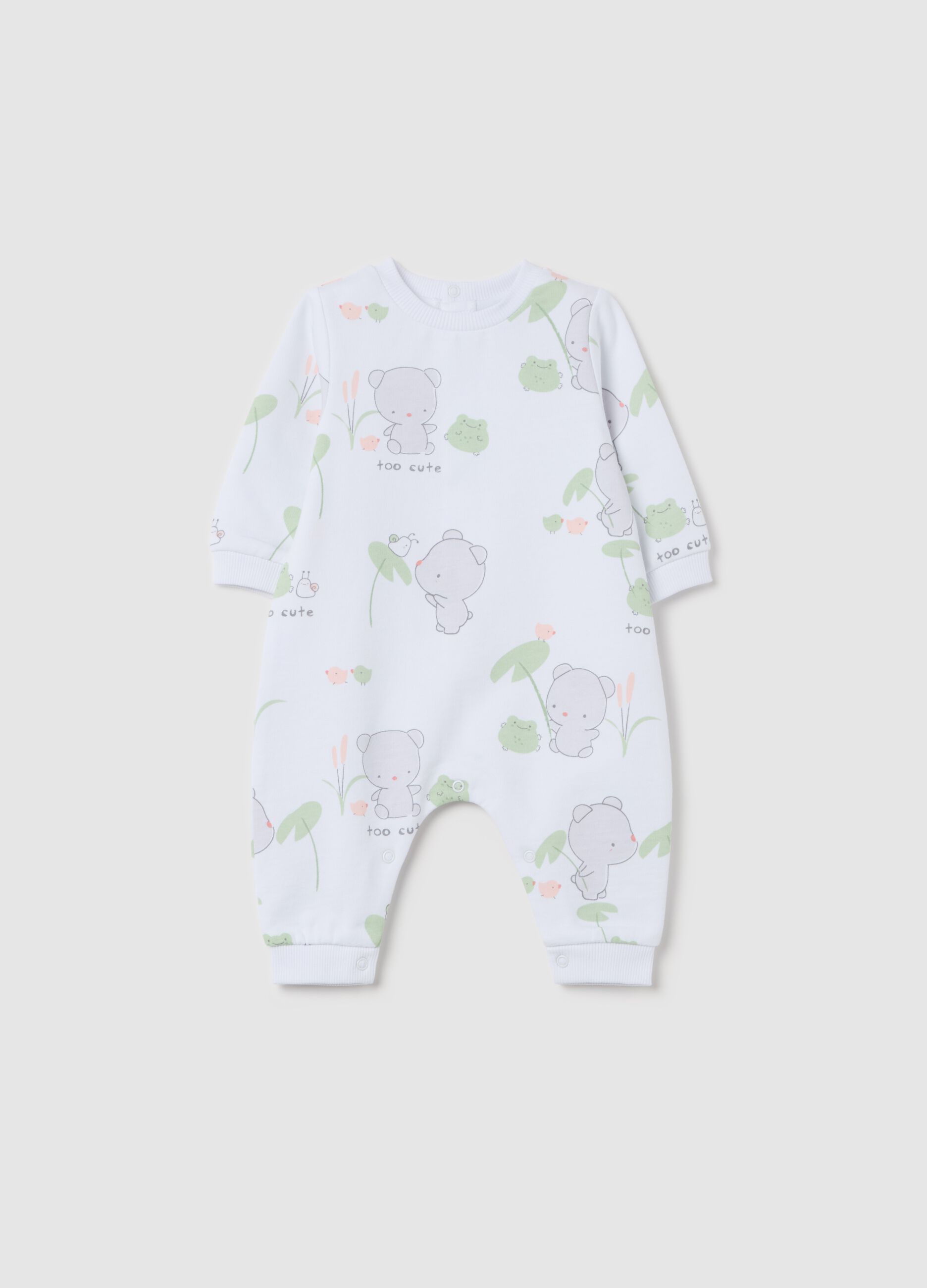 Cotton onesie with teddy bear print