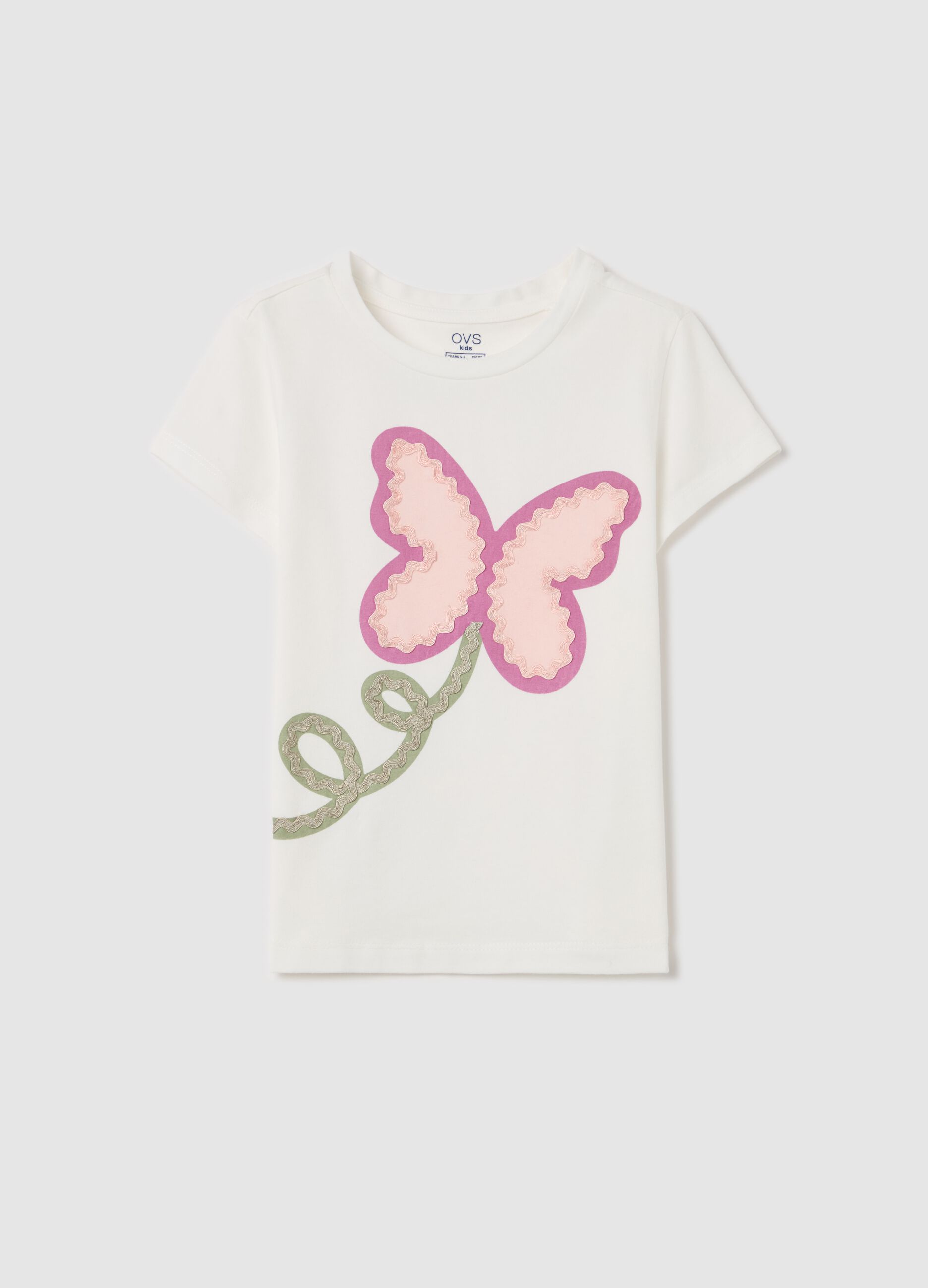 Stretch cotton T-shirt with butterfly flower print