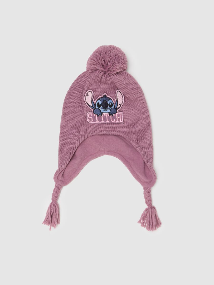 Cappello viola in lavorazione a maglia per bambina_0