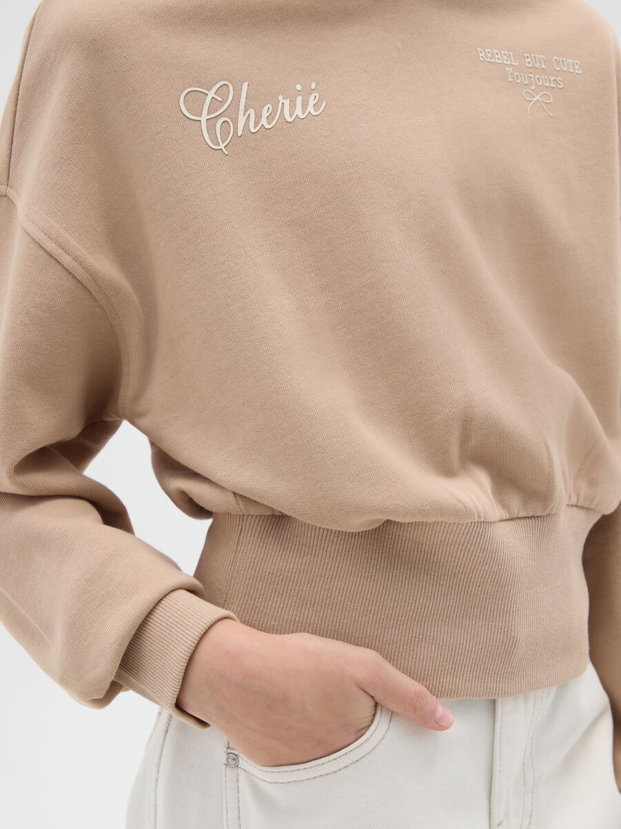Felpa corta beige da ragazza in puro cotone regular fit_2