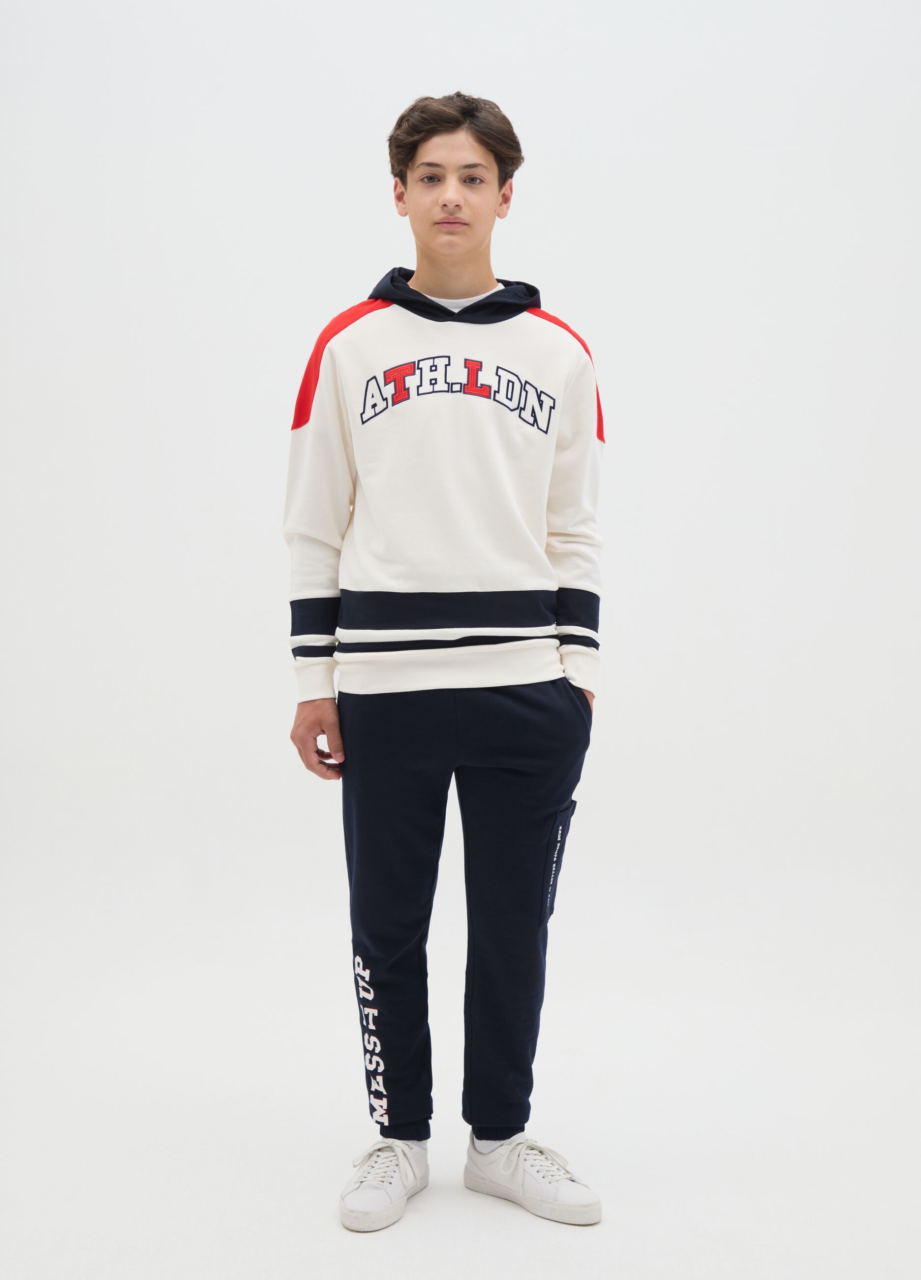Fleece joggers with drawstring and print
