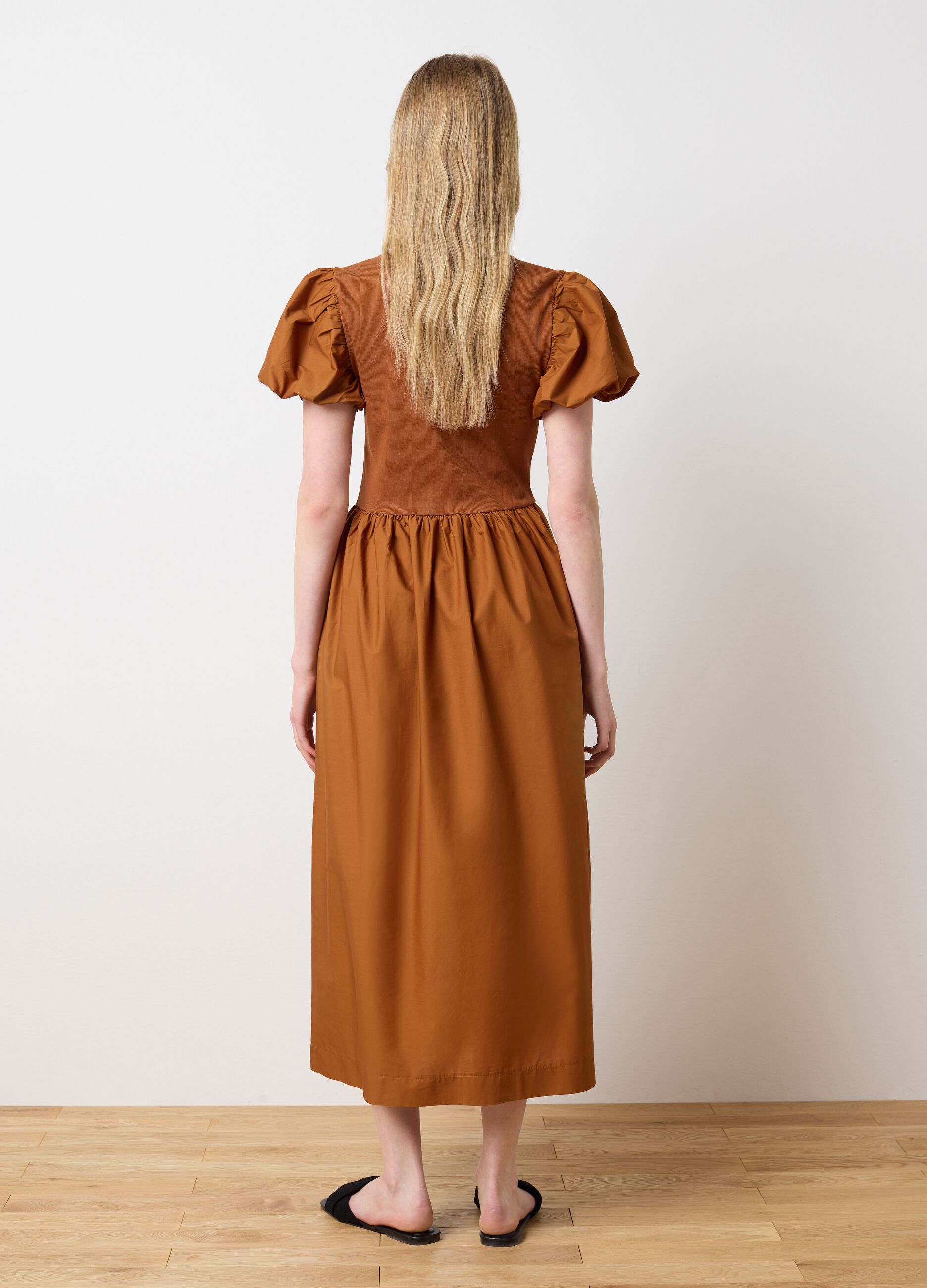 Long brown cotton regular fit women's dress