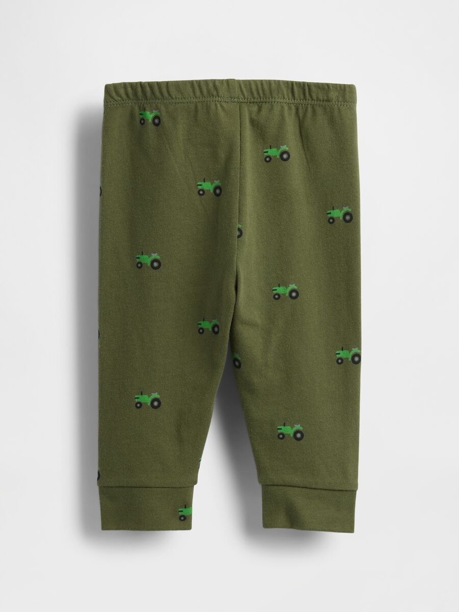 Green cotton trousers with tractor print_1