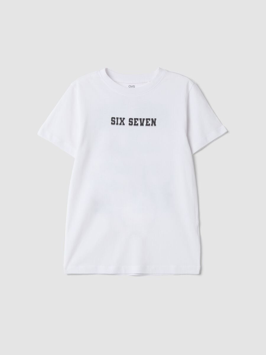 T-shirt bianca in puro cotone con stampe Six Seven regular fit_3