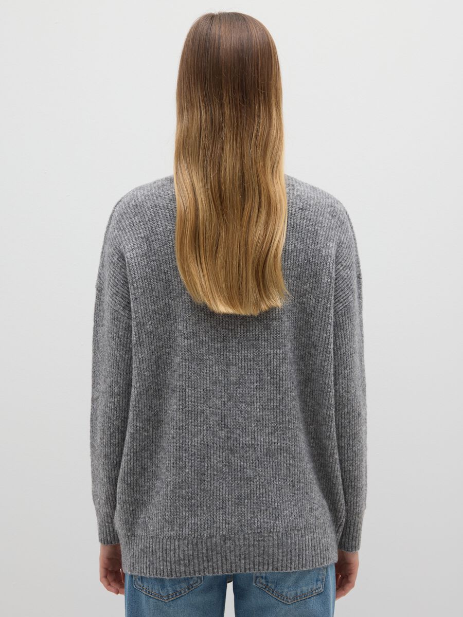 Grey Stretch Fabric Cardigan with Oversized Fit_2