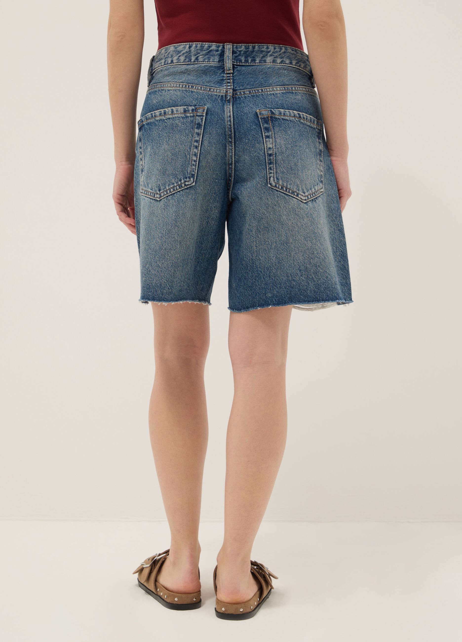Pure Cotton Blue Denim Shorts with Straight Fit