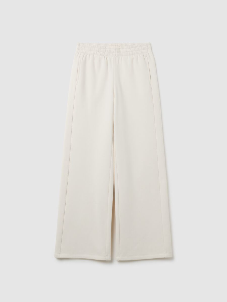 White cotton-blend relaxed trousers_4