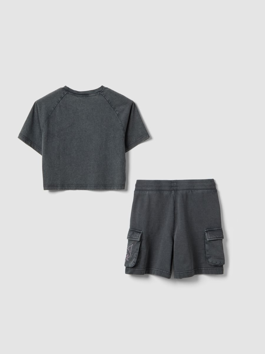 Grey cotton relaxed shirt and shorts set for girls featuring Kuromi_4