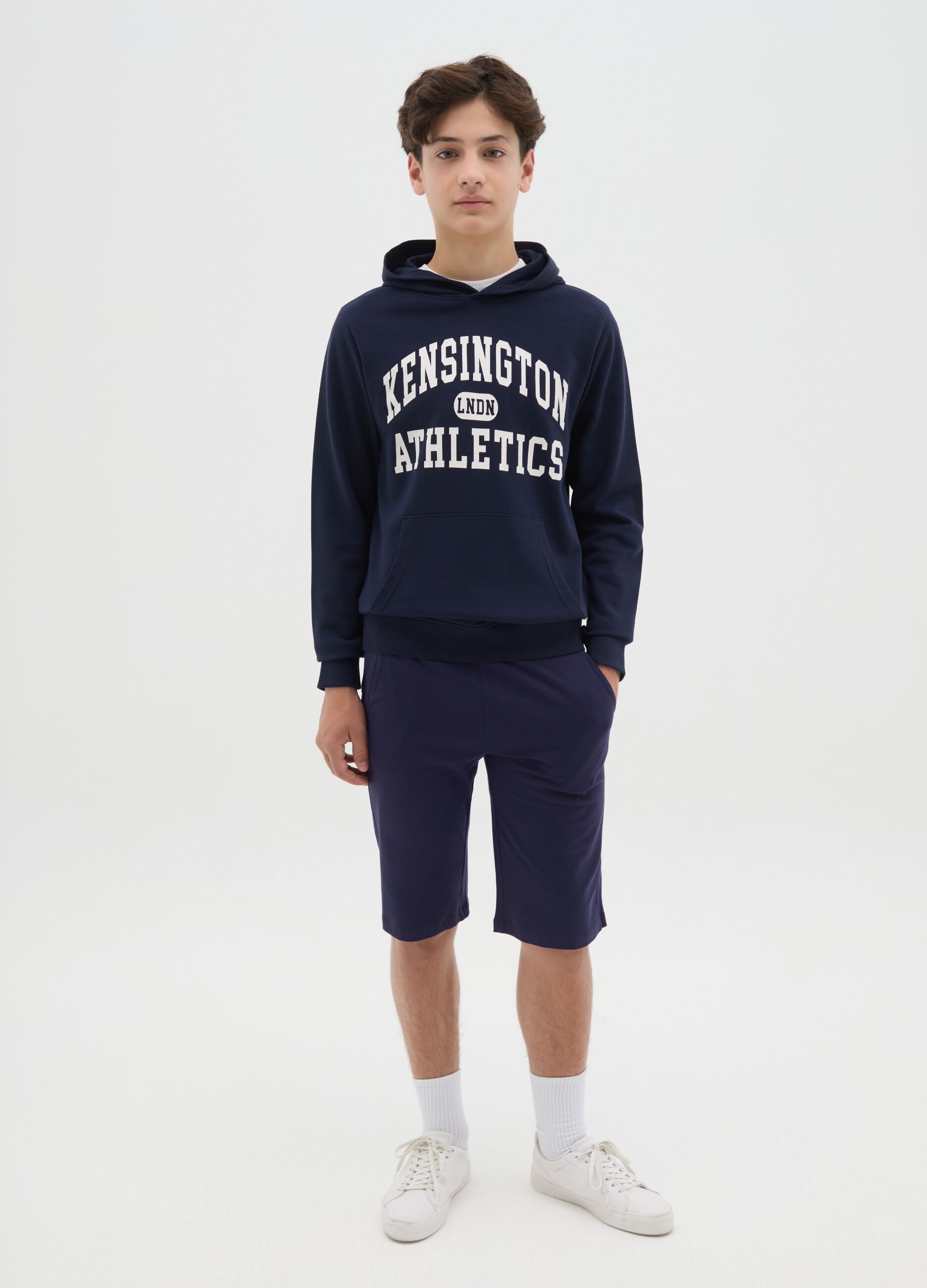 Bermuda jogger blu in cotone con coulisse