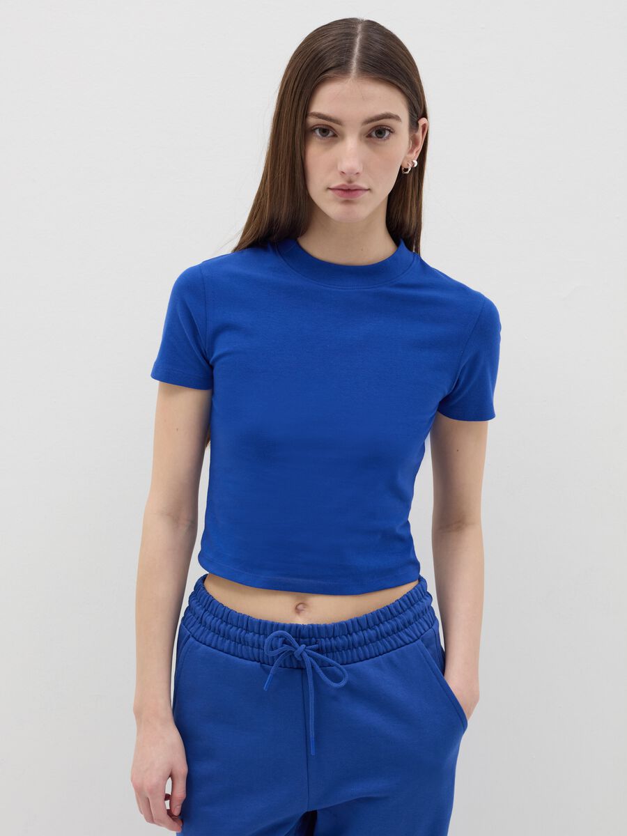 Stretch cotton T-shirt with mock neck_0
