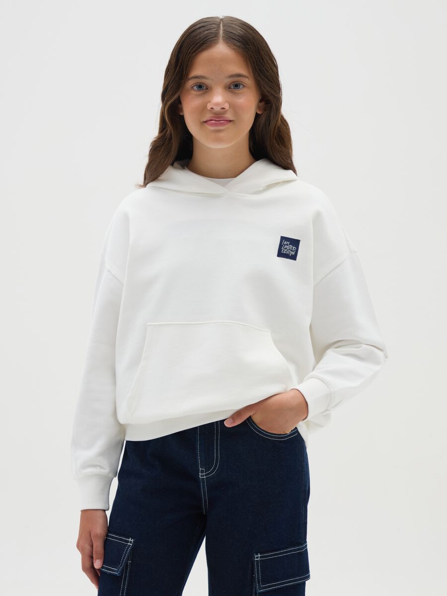 Girls' oversized pure cotton white hoodie_0