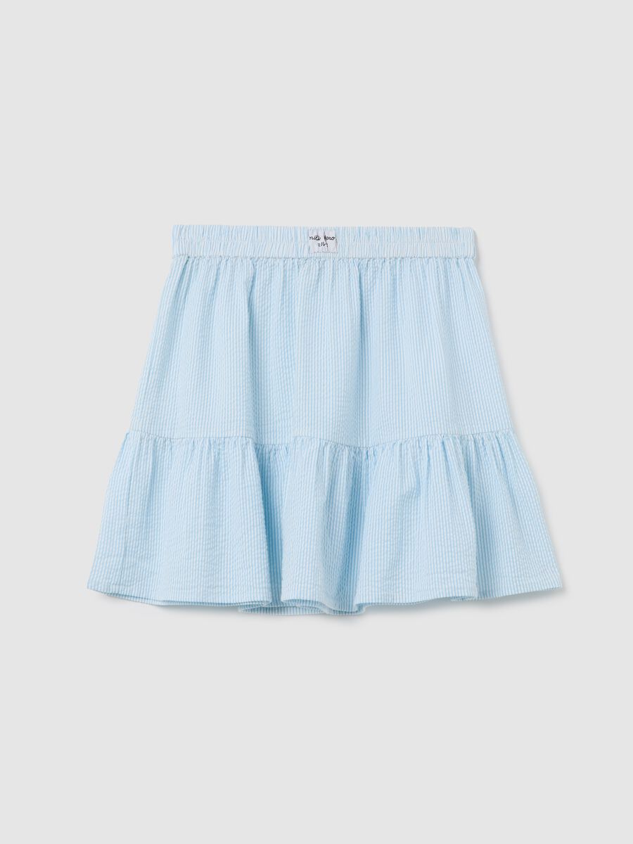 Sky blue seersucker frilled mini skirt in pure cotton_4
