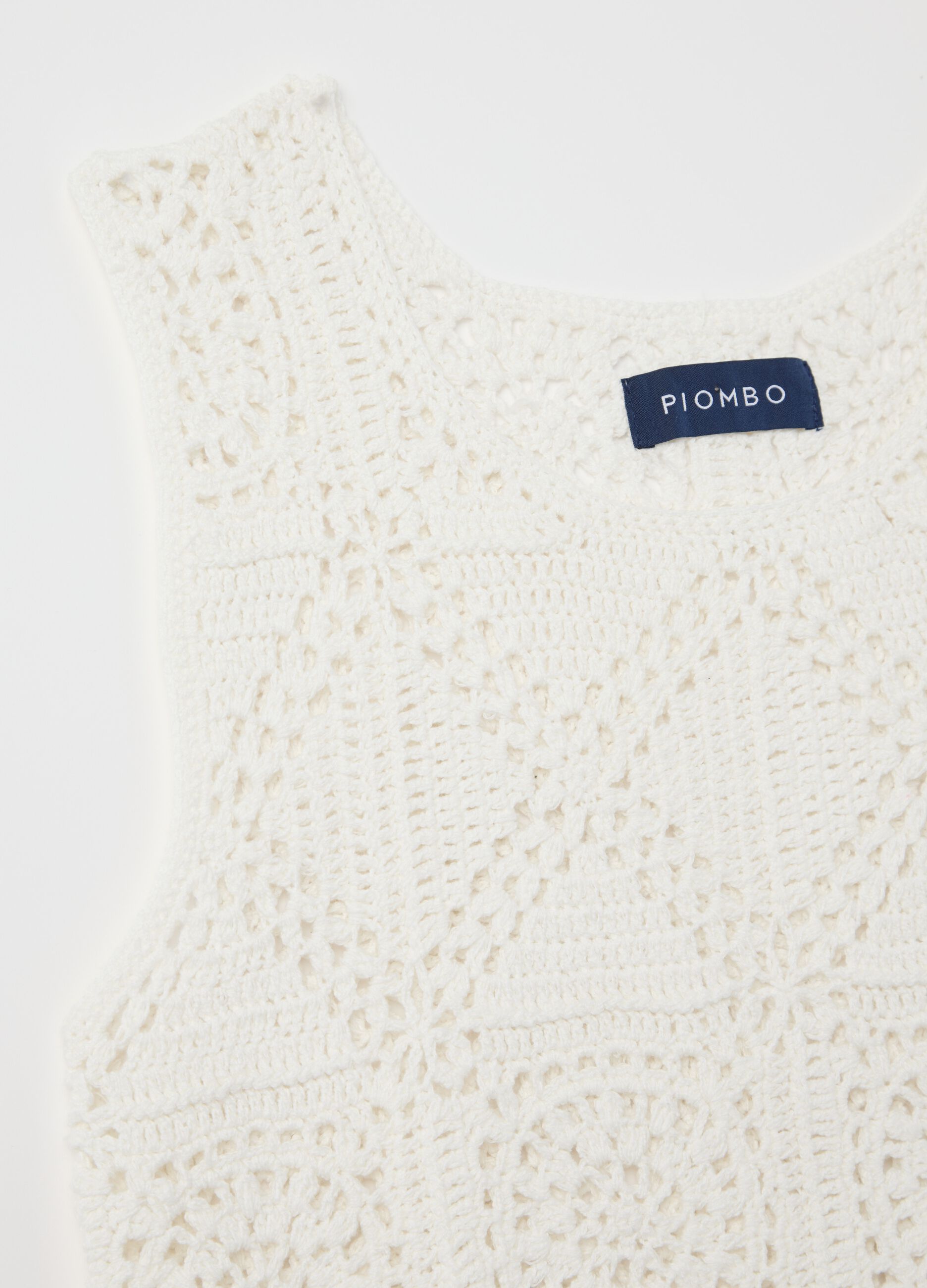 Tank top in maglia crochet bianco