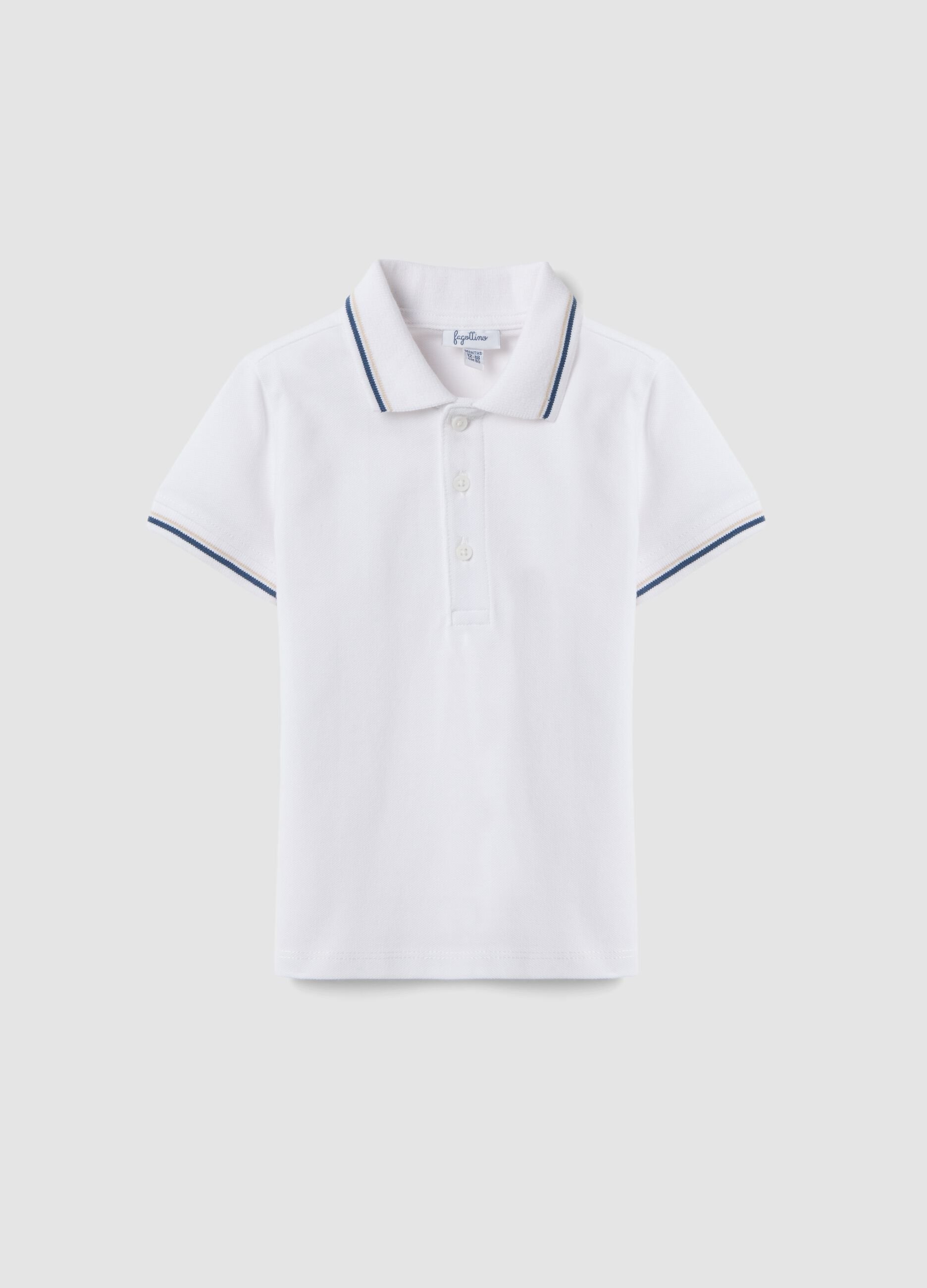 White pure cotton short sleeve polo shirt for children with regular fit