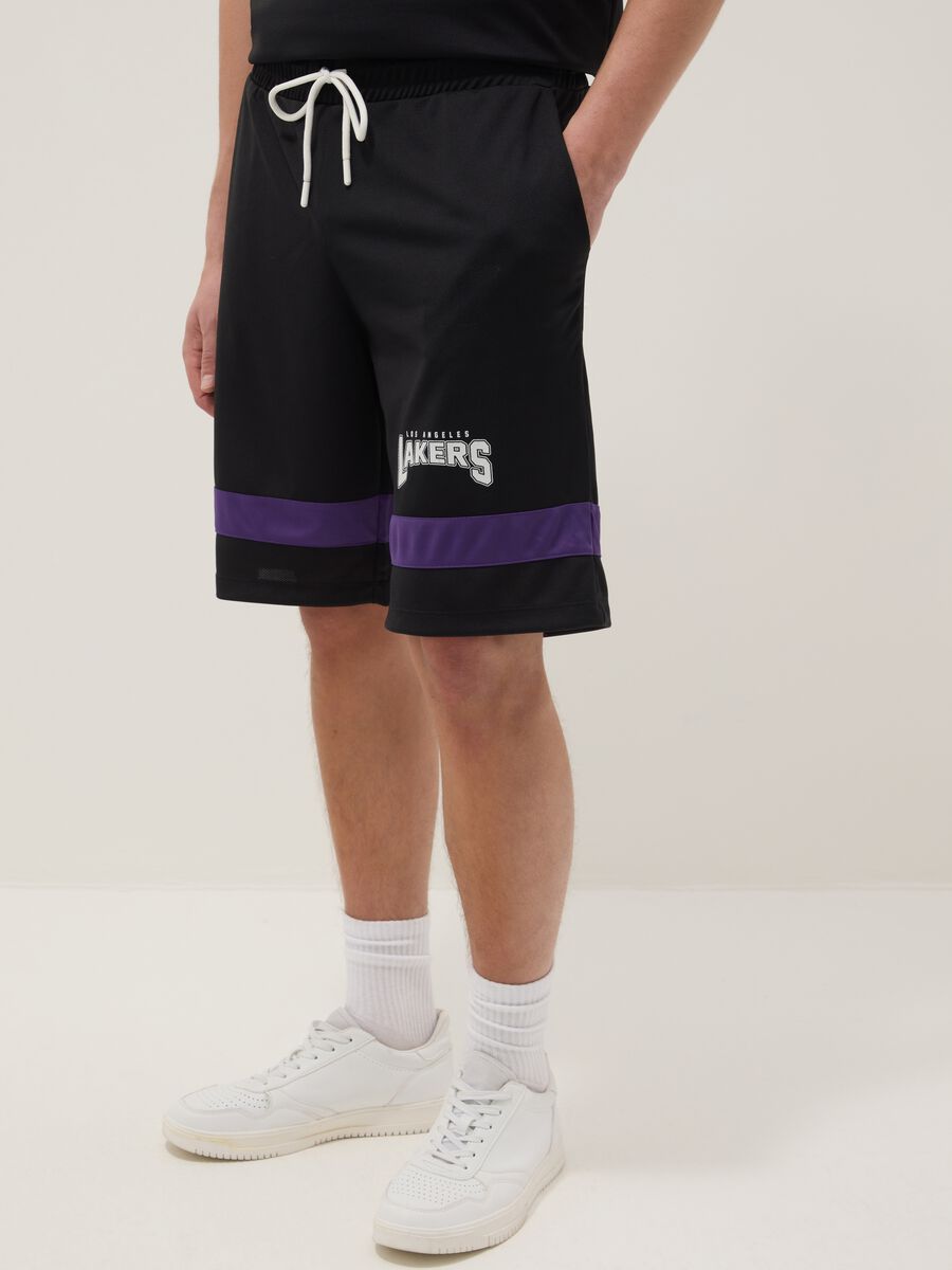 Multicolour Pure Cotton Shorts with Los Angeles Lakers Logo_3