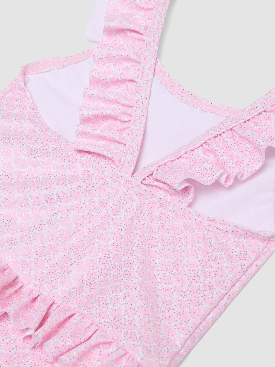 Pink stretch swimsuit with ruffles for baby girls_3